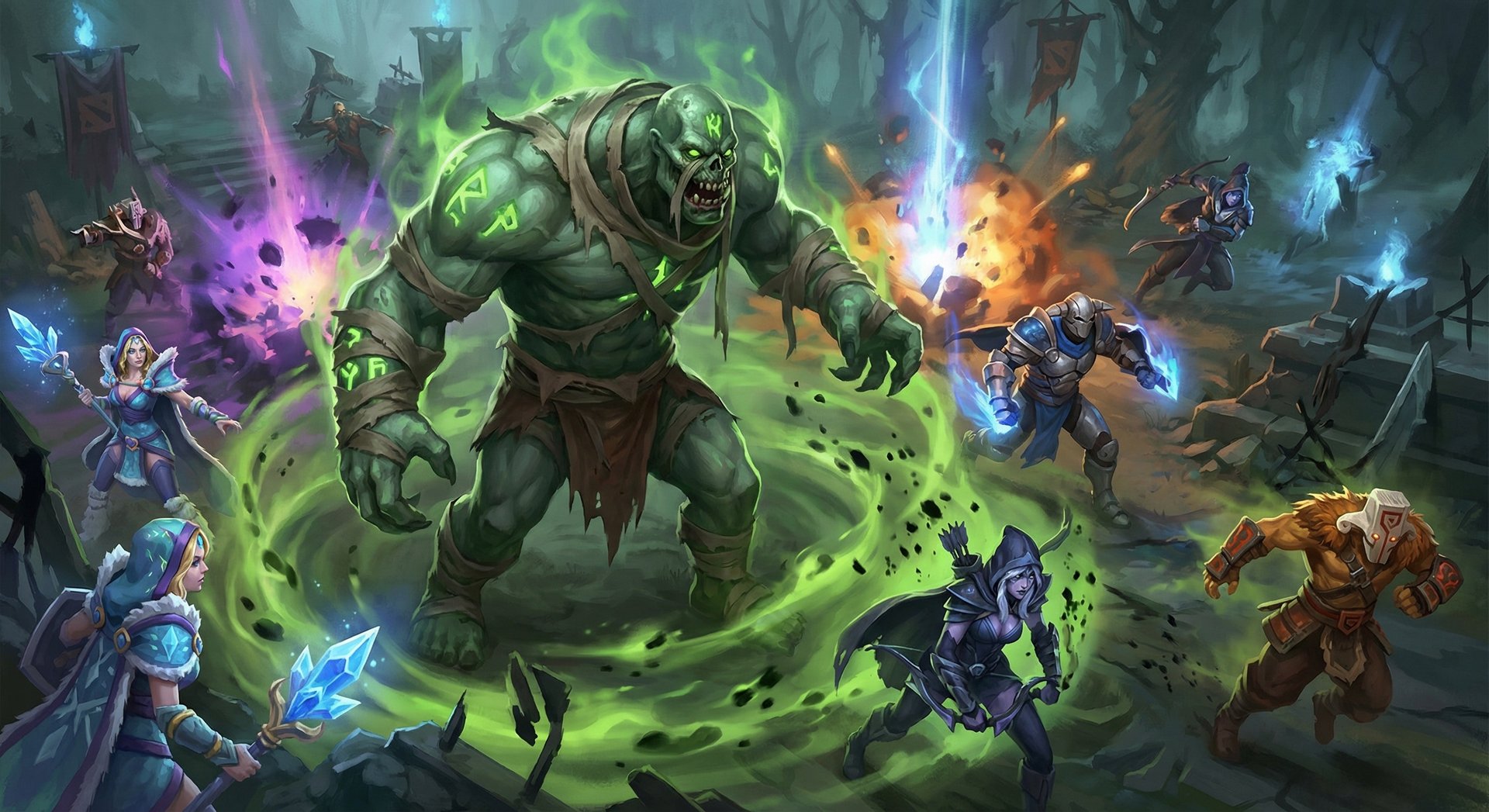 Undying in Flesh Golem form during a Dota 2 team fight