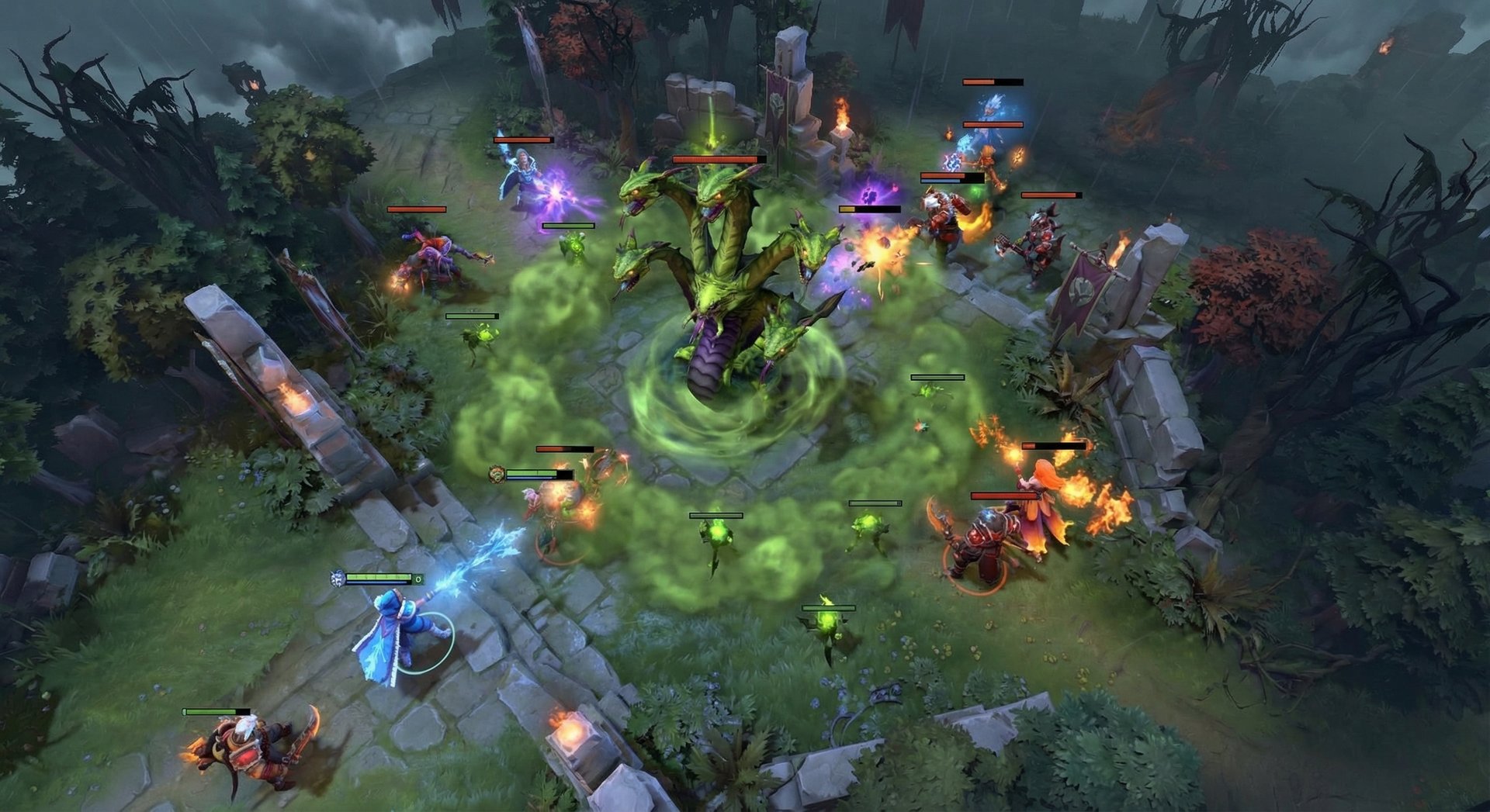 Venomancer in team fight with Poison Nova expanding outward