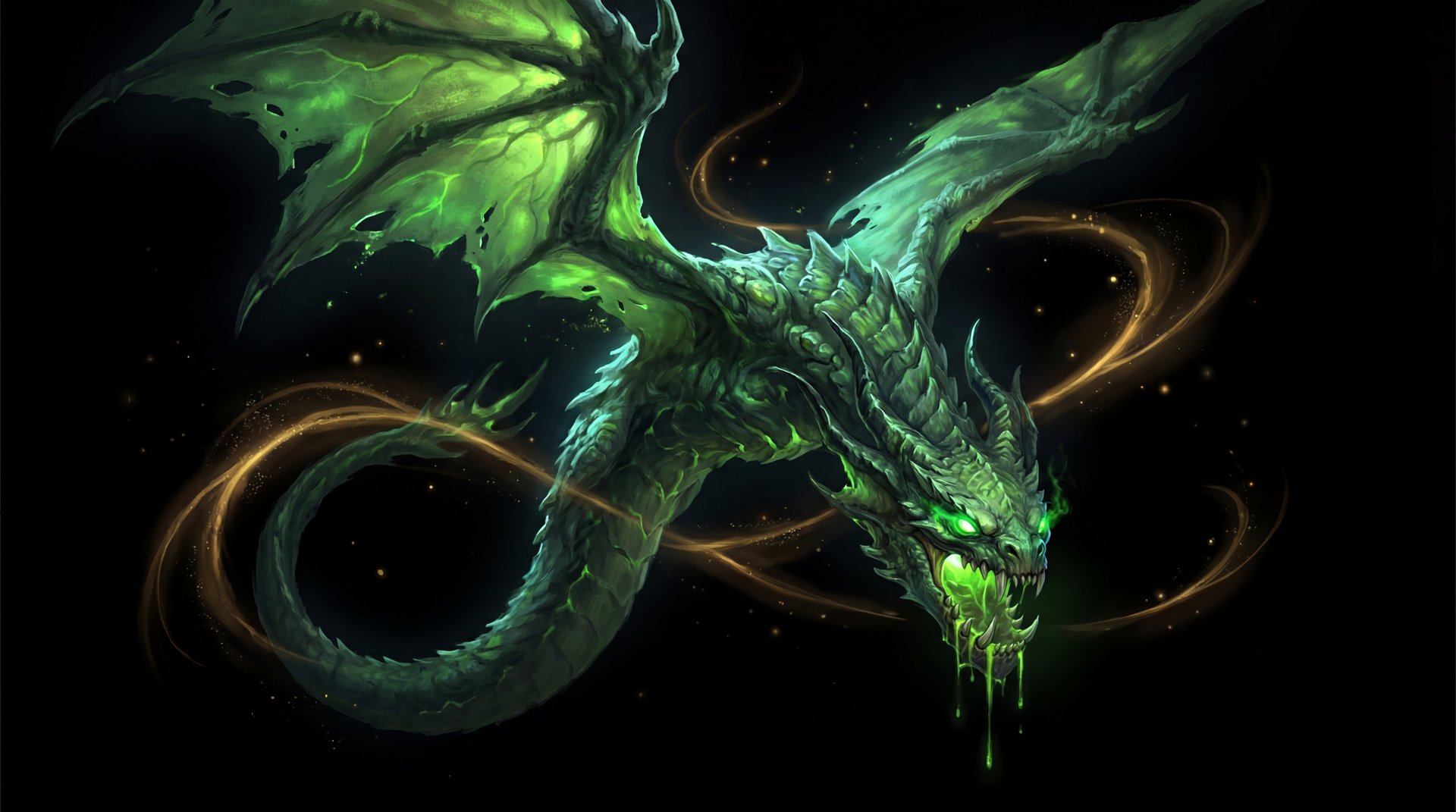 Viper the Netherdrake cinematic portrait with gold accents on dark background