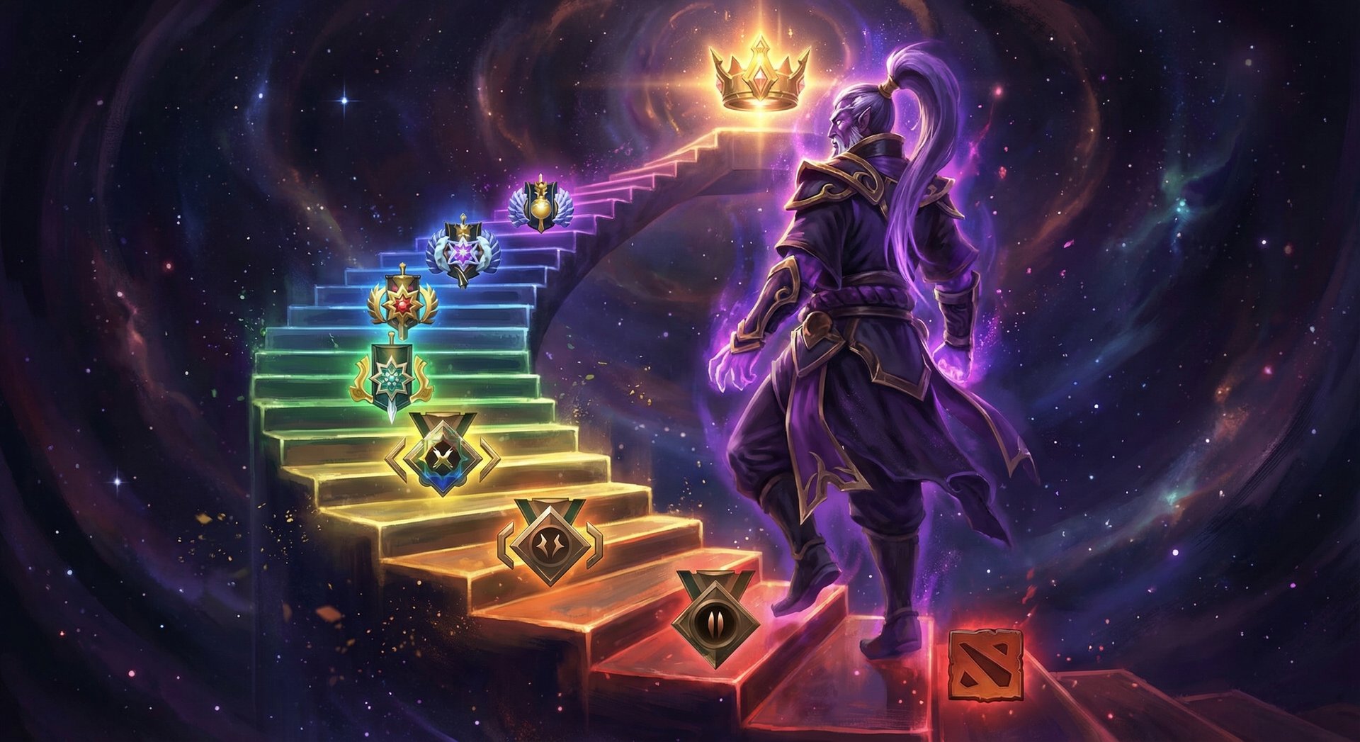 Void Spirit rank climbing visual with Dota 2 rank medals