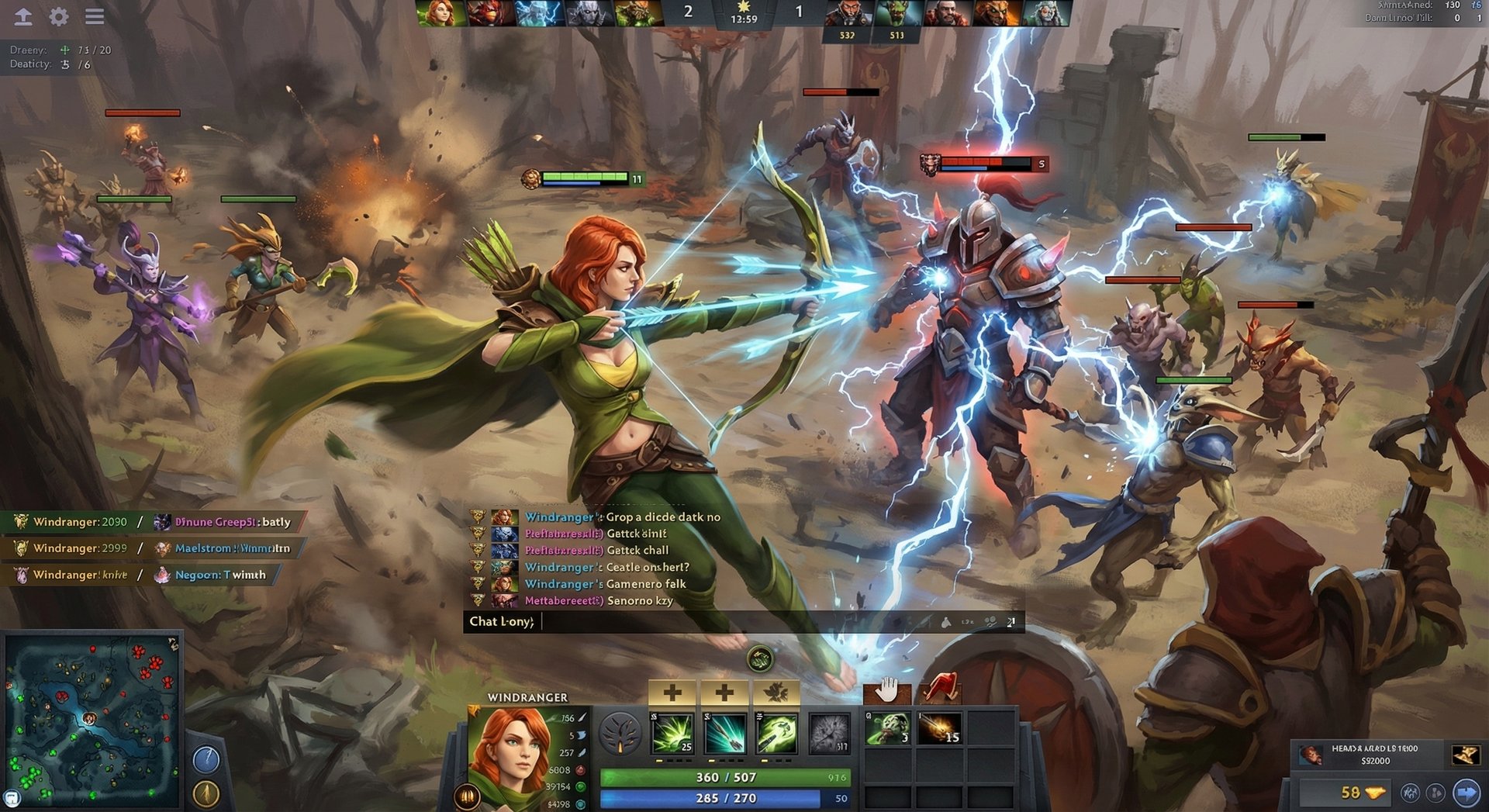Windranger using Focus Fire with Maelstrom procs in Dota 2 team fight