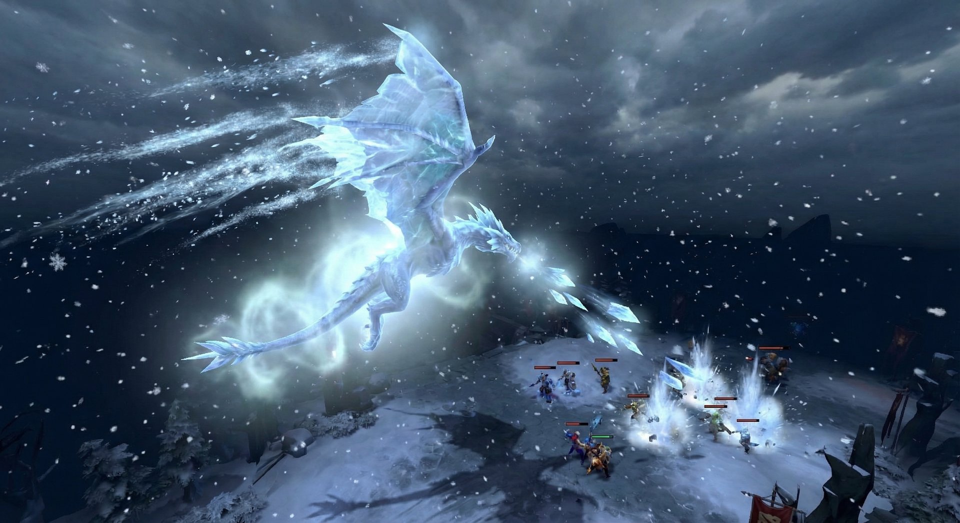 Winter Wyvern using Arctic Burn ability flying above the battlefield