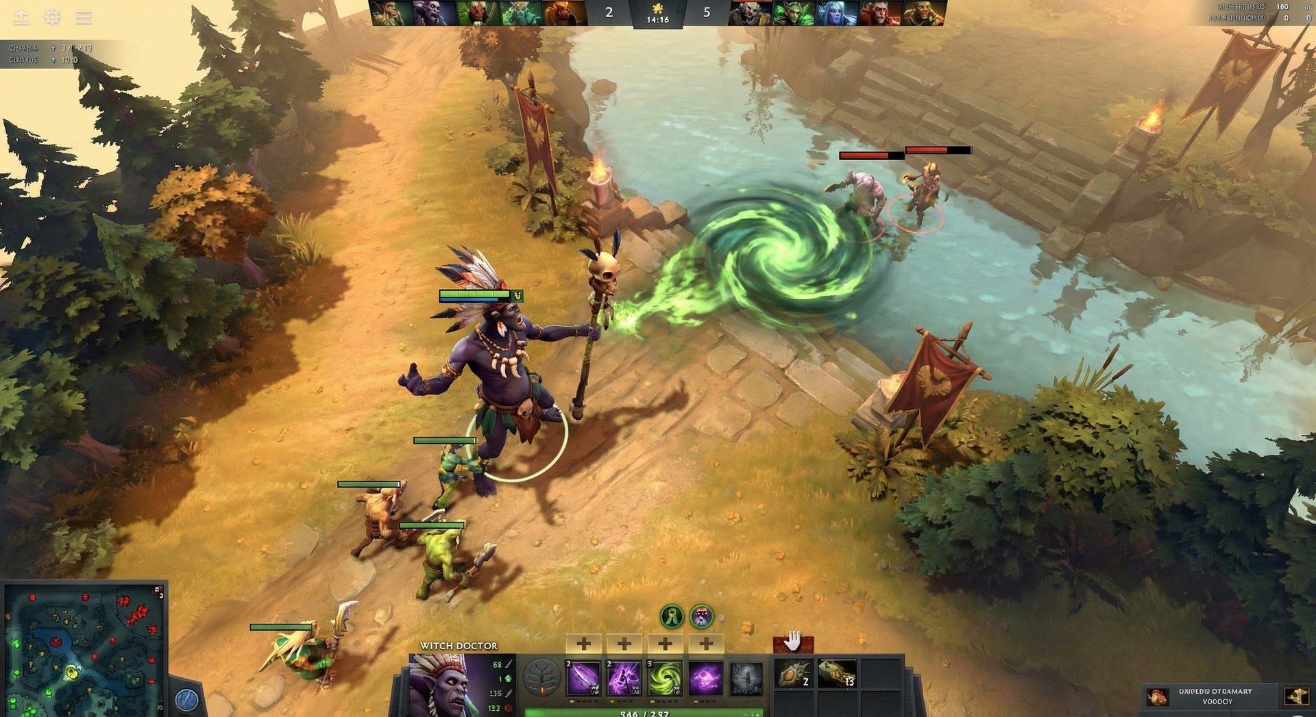 Witch Doctor harassing enemies during laning phase in Dota 2