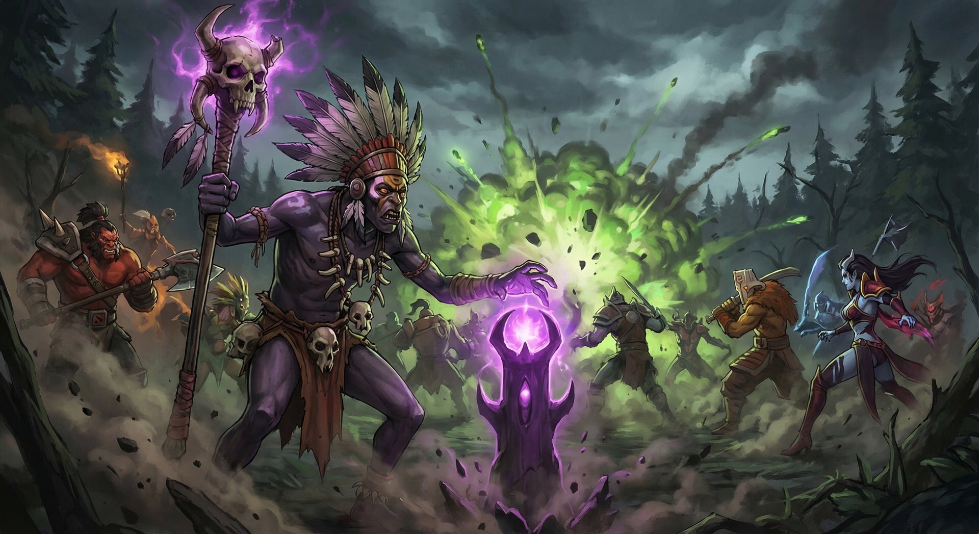 Witch Doctor in a massive team fight channeling Death Ward in Dota 2