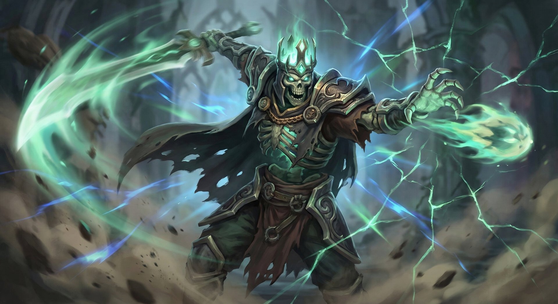 Wraith King performing advanced combat technique with sword and spell