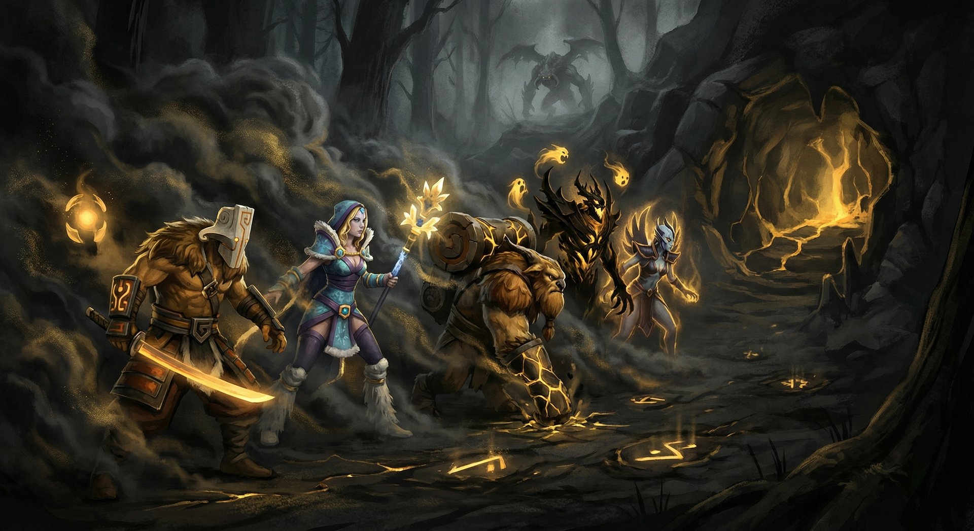 Dota 2 smoke gank coordination near Roshan cinematic scene