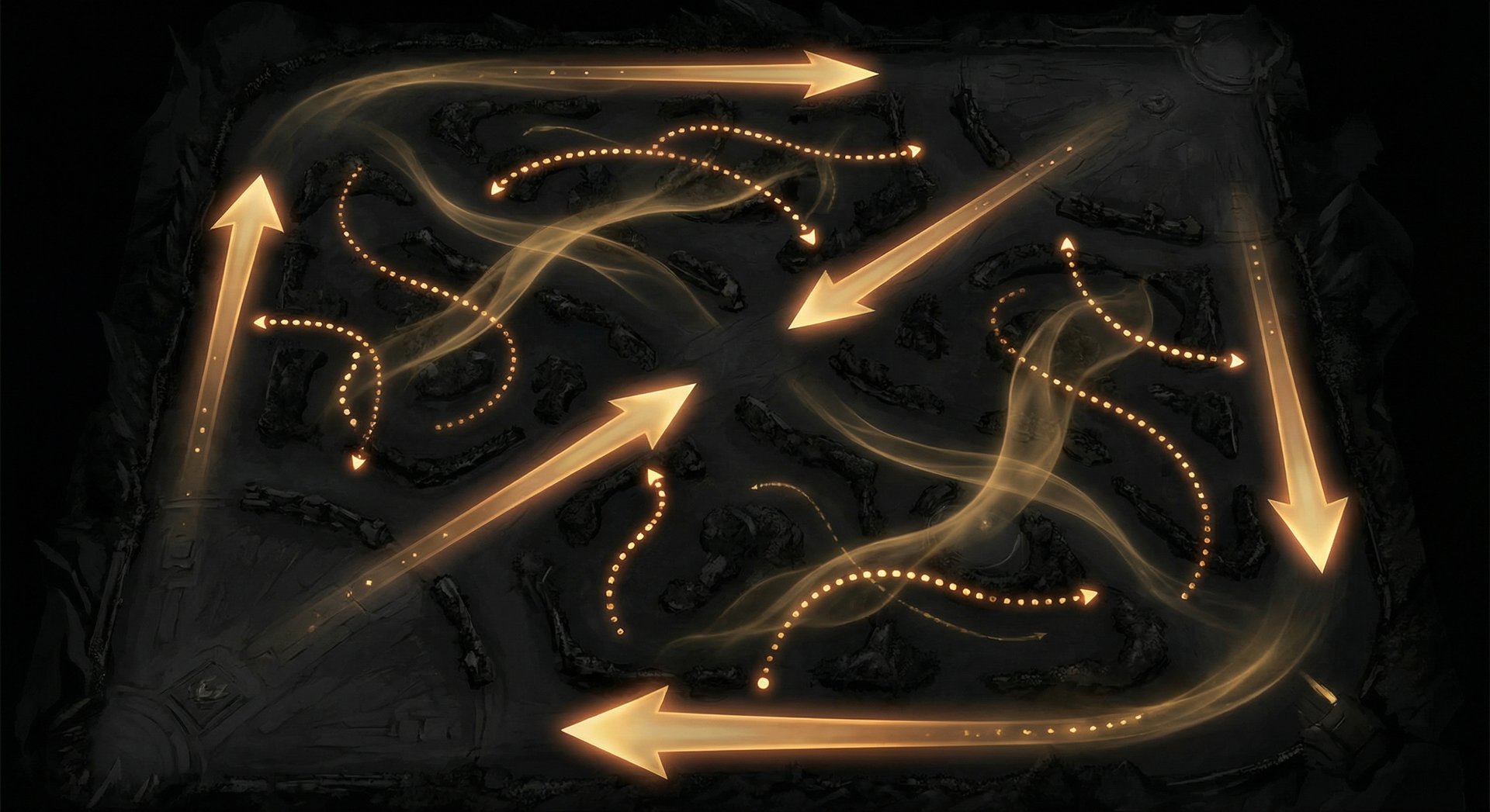Dota 2 tactical map with ward routes and rotation paths for qualifier meta