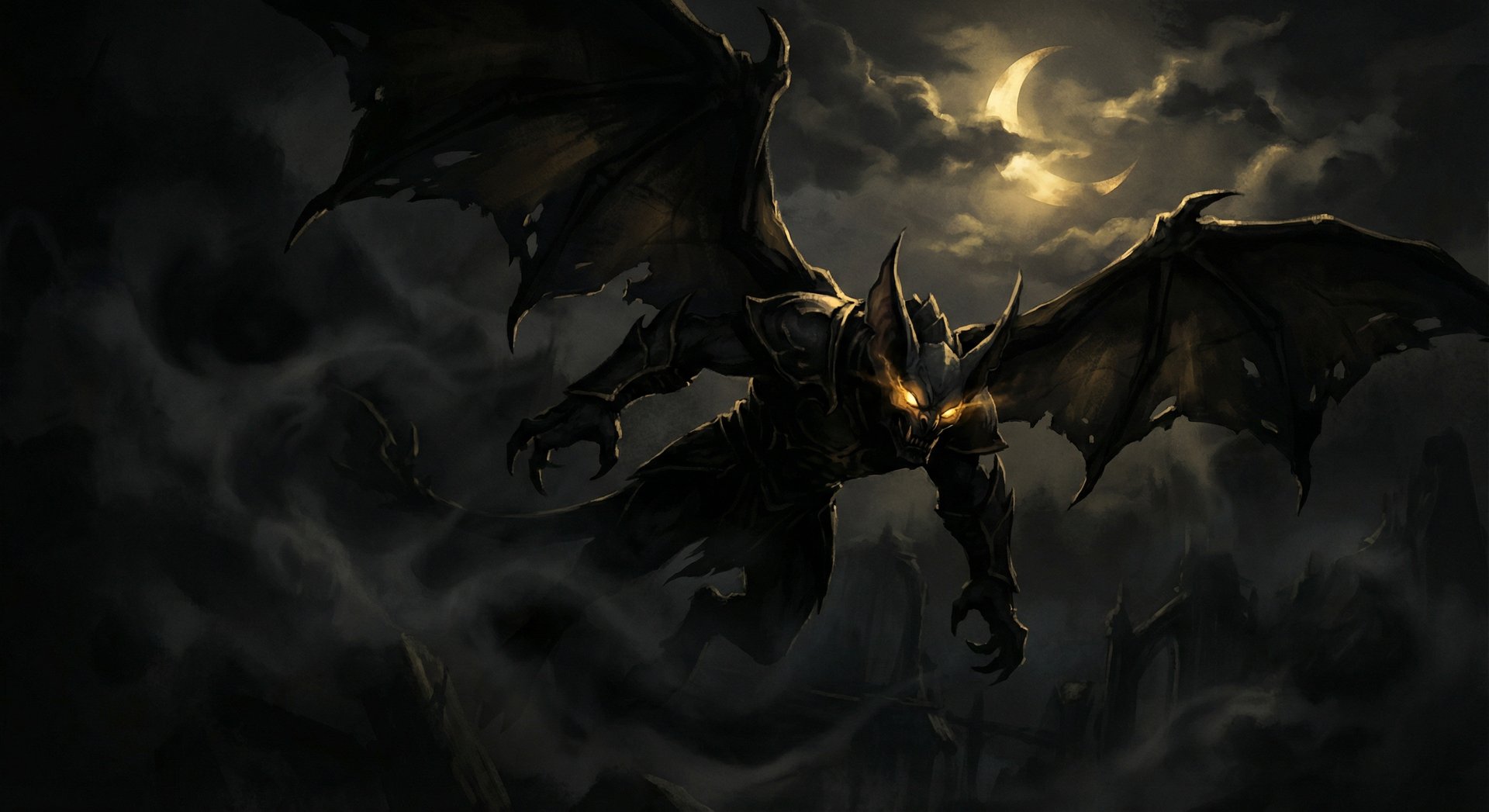 Night Stalker hero from Dota 2 with glowing gold eyes