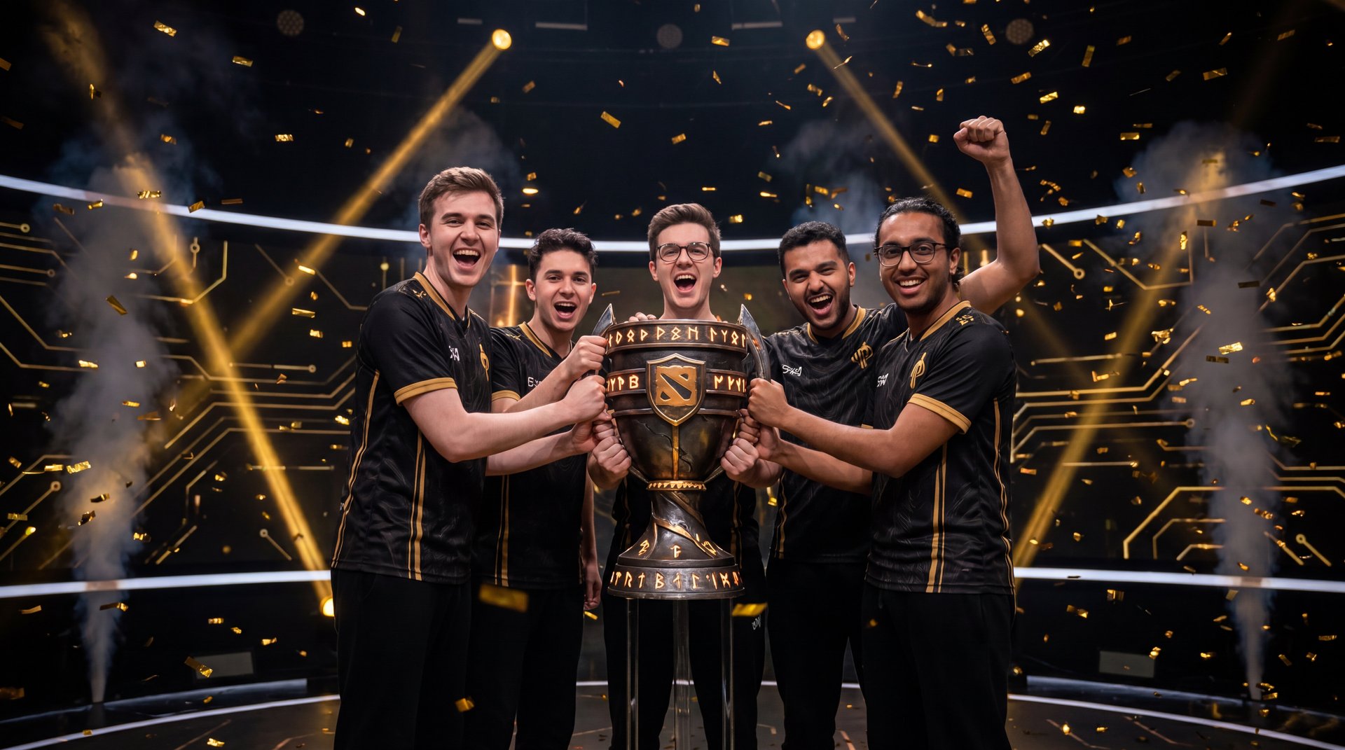 Dota 2 Battle Cup trophy team victory celebration