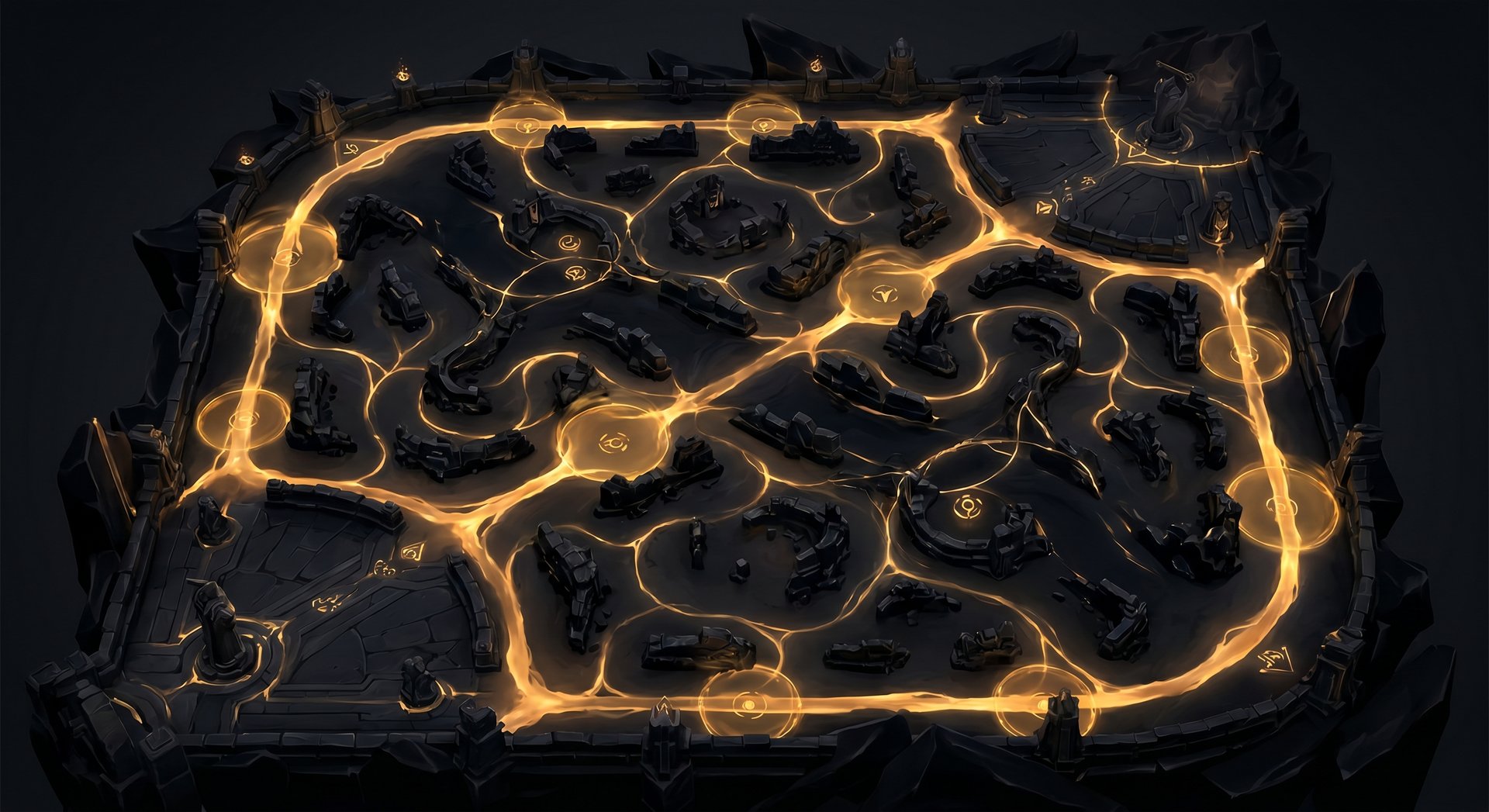 Dota 2 tactical map with ward control and lane pressure routes