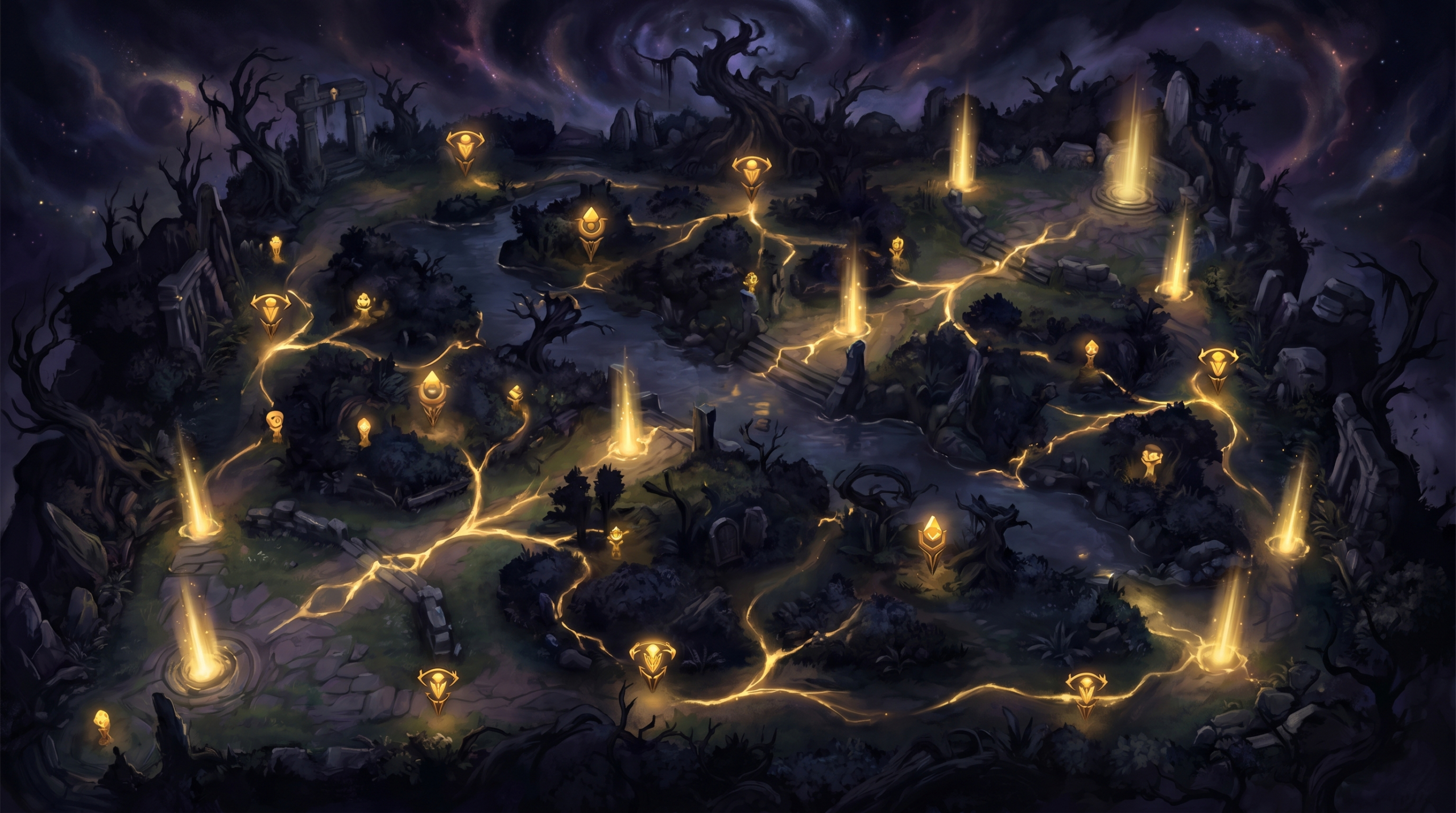 12 glowing ward positions highlighted on a Dota 2 map during a comeback scenario