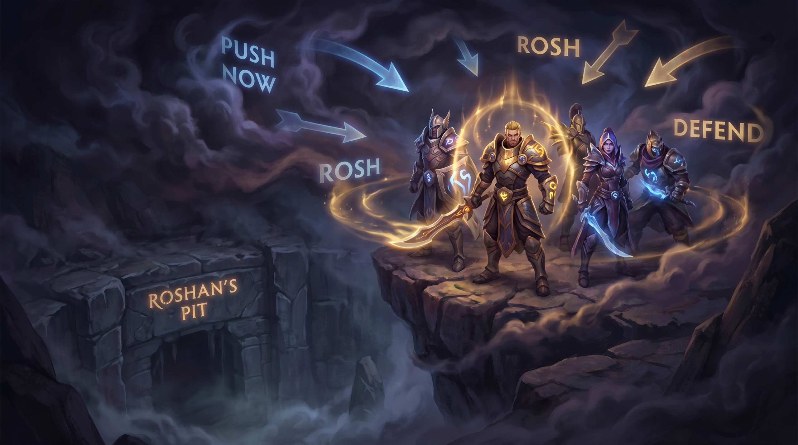 Dota 2 team surrounding Roshan