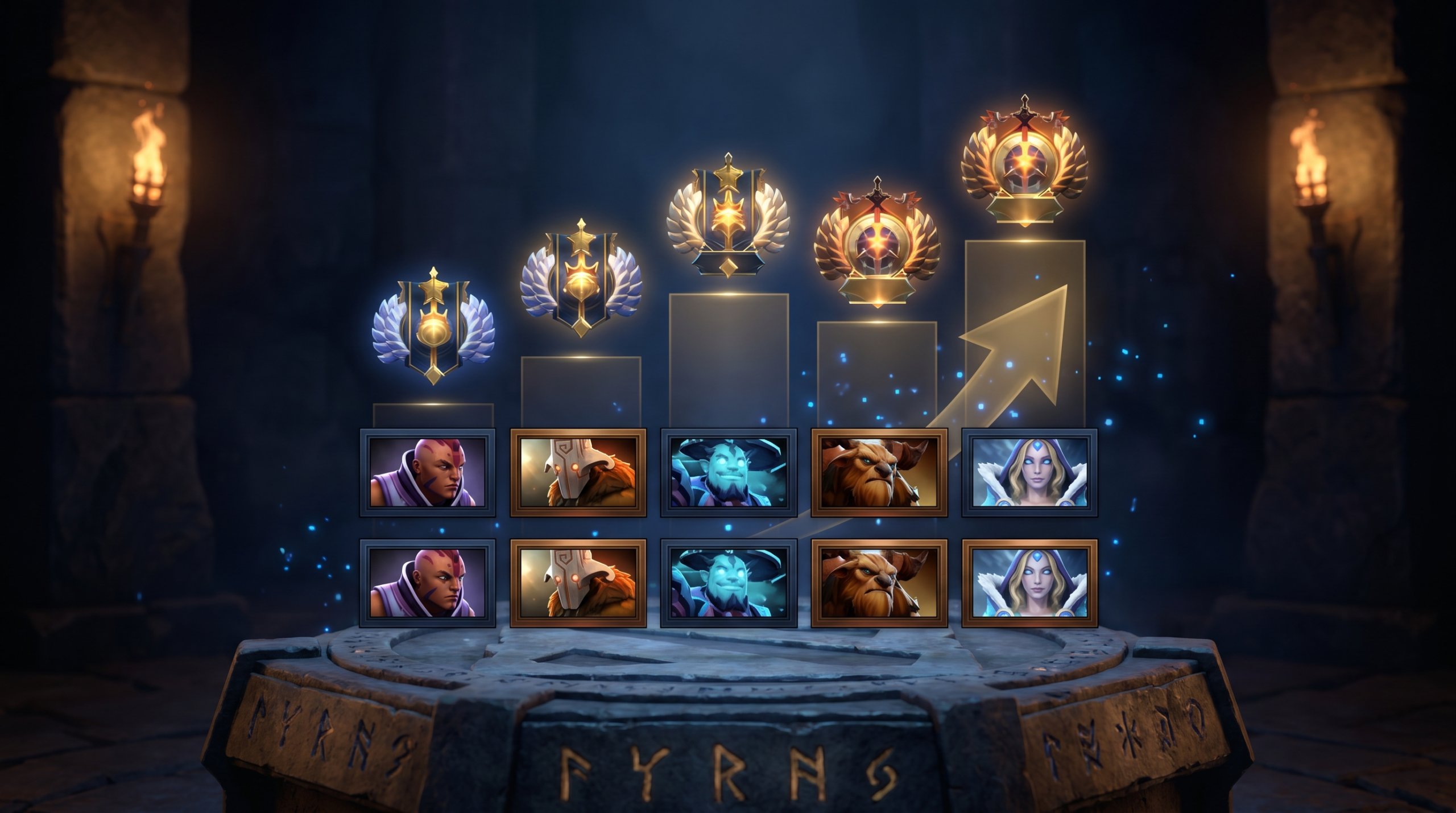 Dota 2 hero selection screen with golden ranked medals and strategic hero pool a