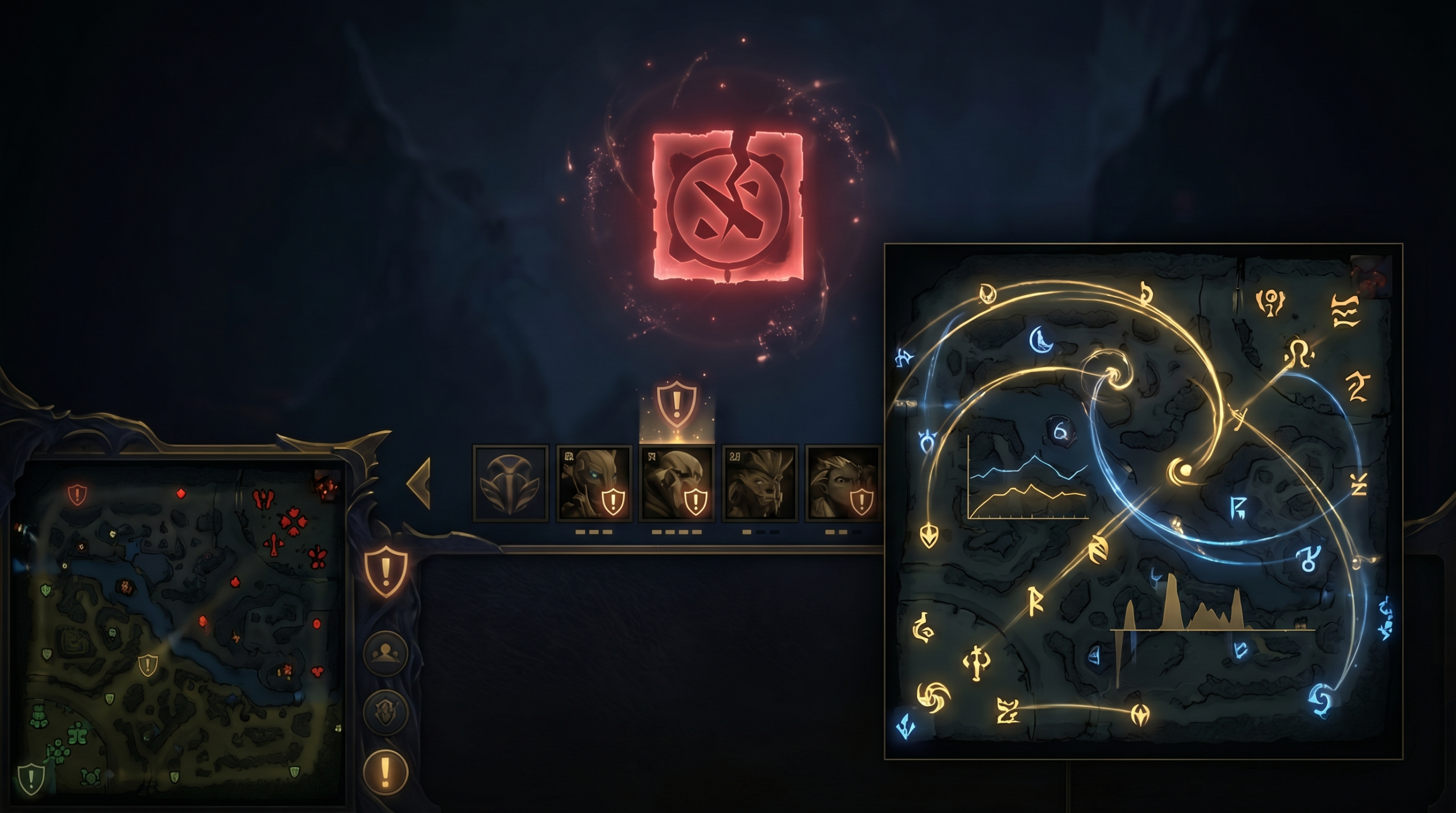 Dota 2 ranked game screen showing a failed order notification, warning symbols a