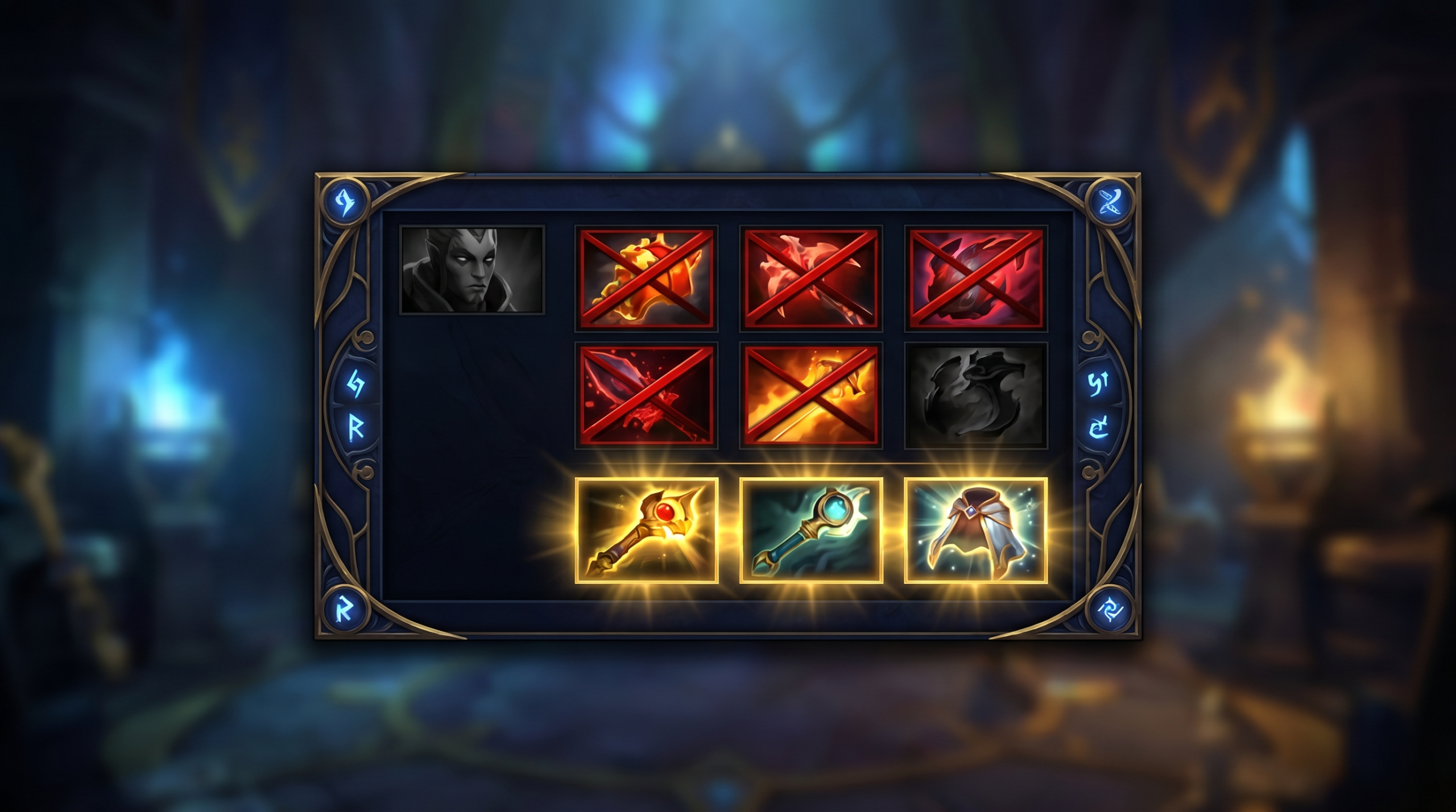 Dota 2 support hero inventory screen showing wrong item builds highlighted in re