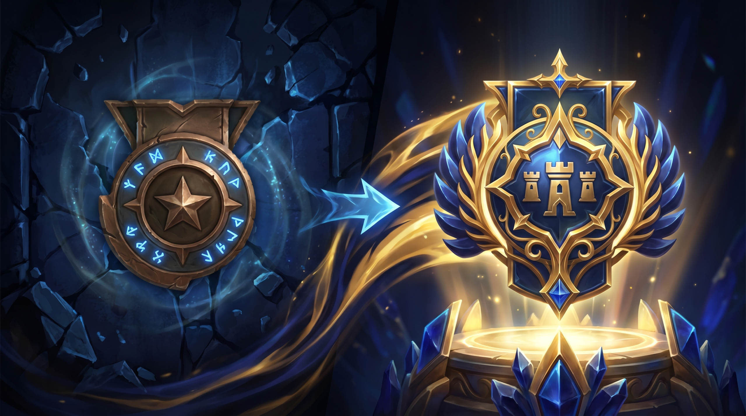 Before and after comparison of Dota 2 rank medals showing guaranteed progression