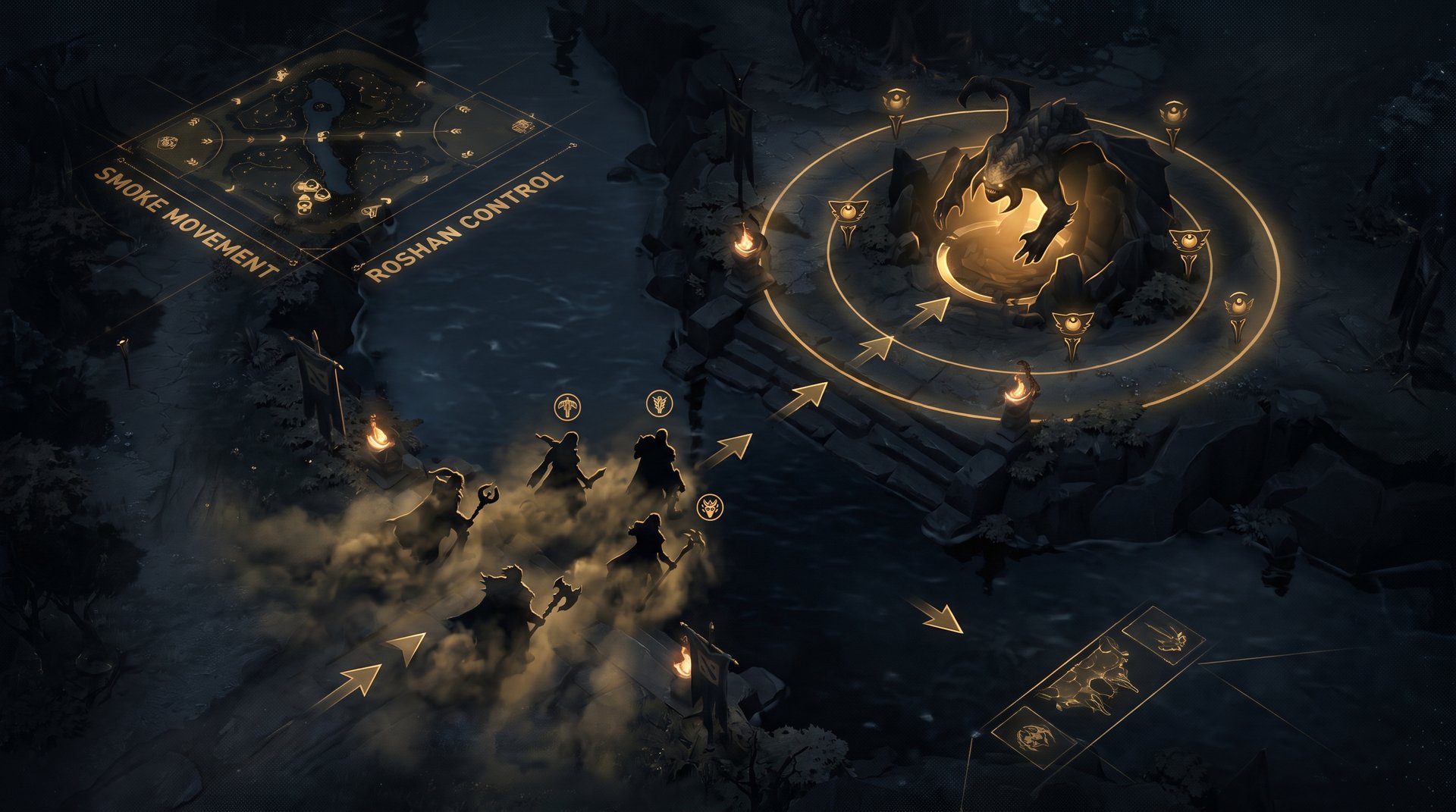 Dota 2 Roshan and river vision setup representing Nigma Galaxy macro pressure in Group B