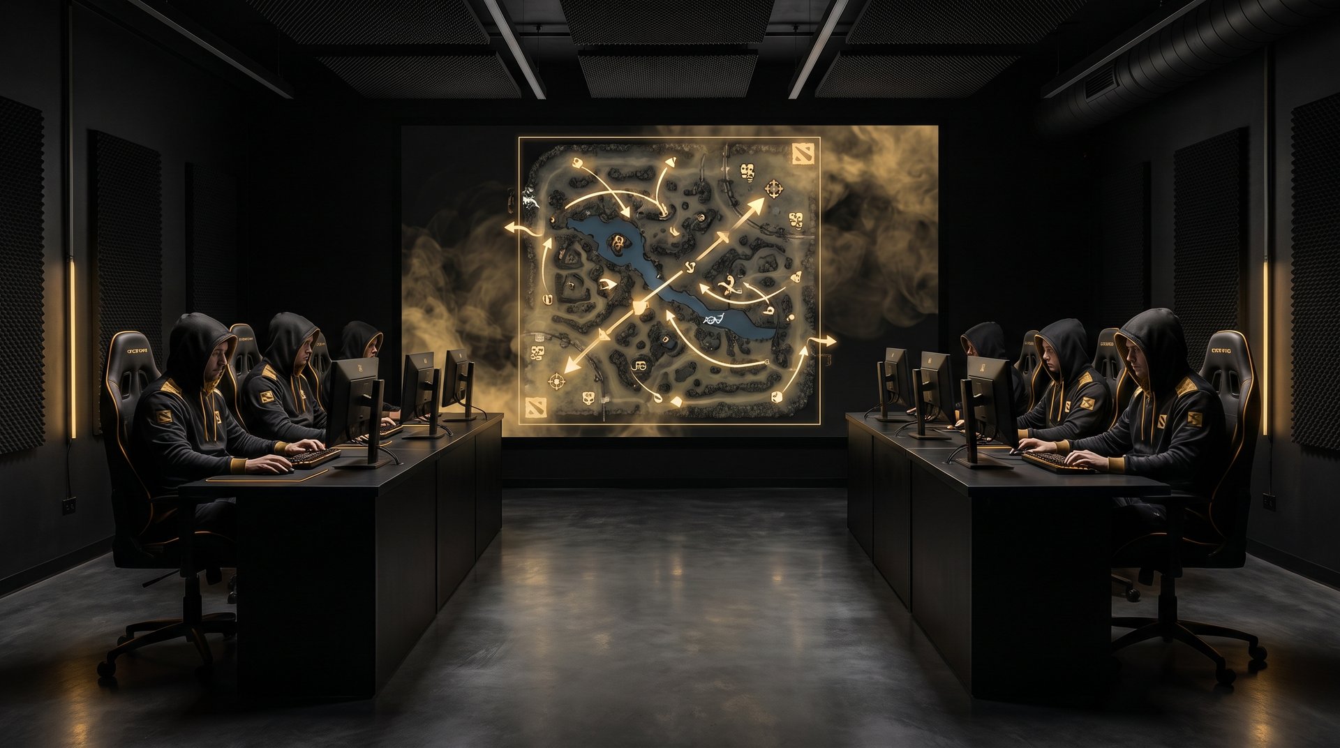 Dota 2 draft strategy board showing smoke movement and macro planning