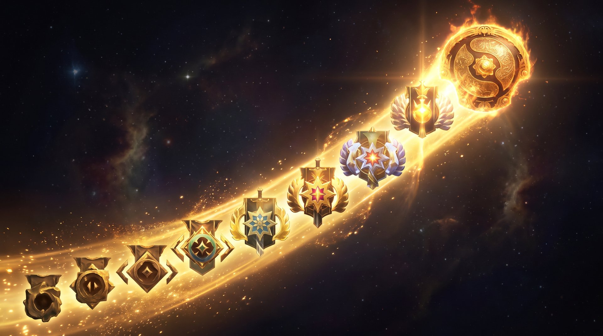 Dota 2 rank medal progression from Herald to Immortal