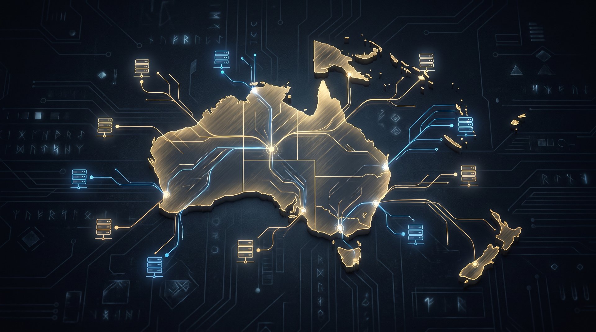 OCE Dota 2 server connection map showing Australia with glowing network lines