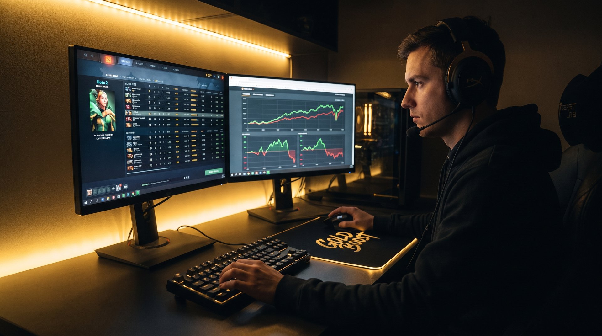 Professional Dota 2 booster analyzing game data to maximize winrate across roles