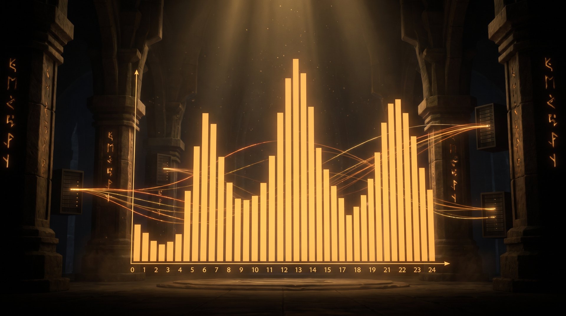 TeamSmurf queue data visualization showing Dota 2 win rates and activity levels across the 24-hour period