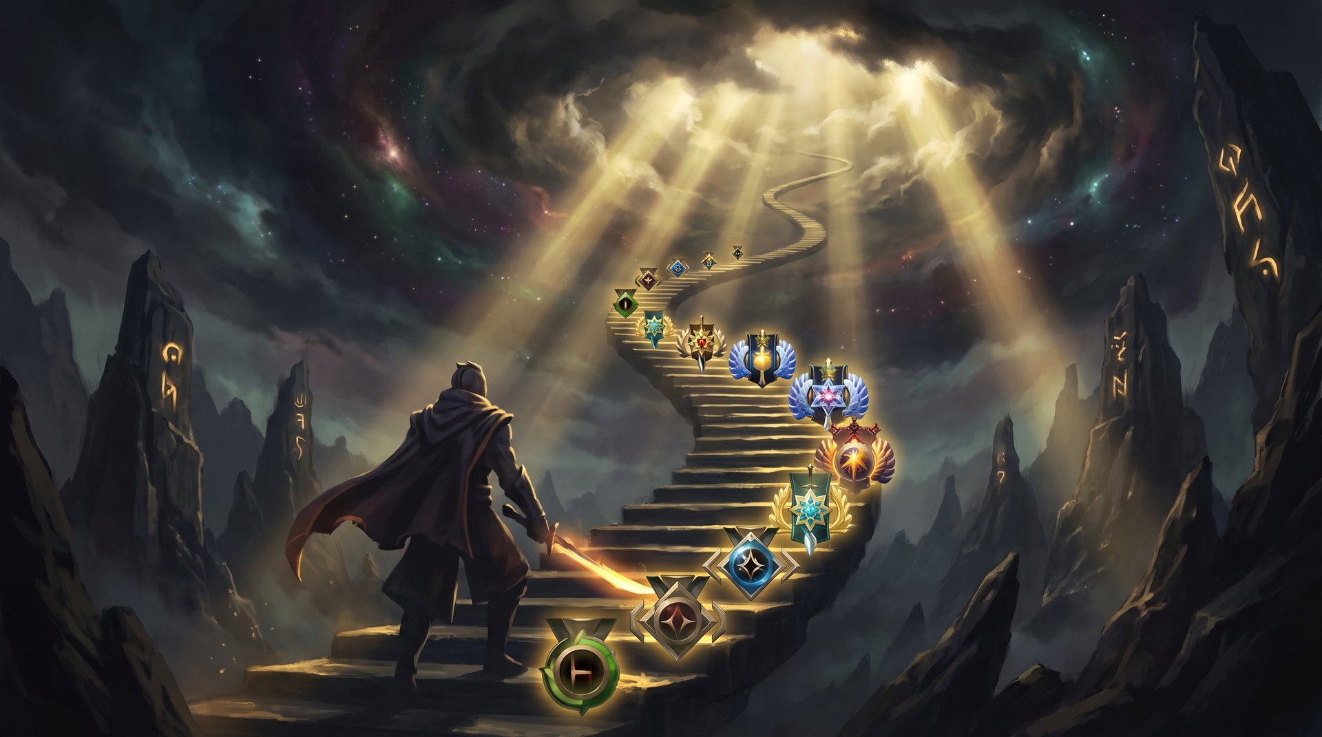 Dota 2 player climbing MMR ranks concept art