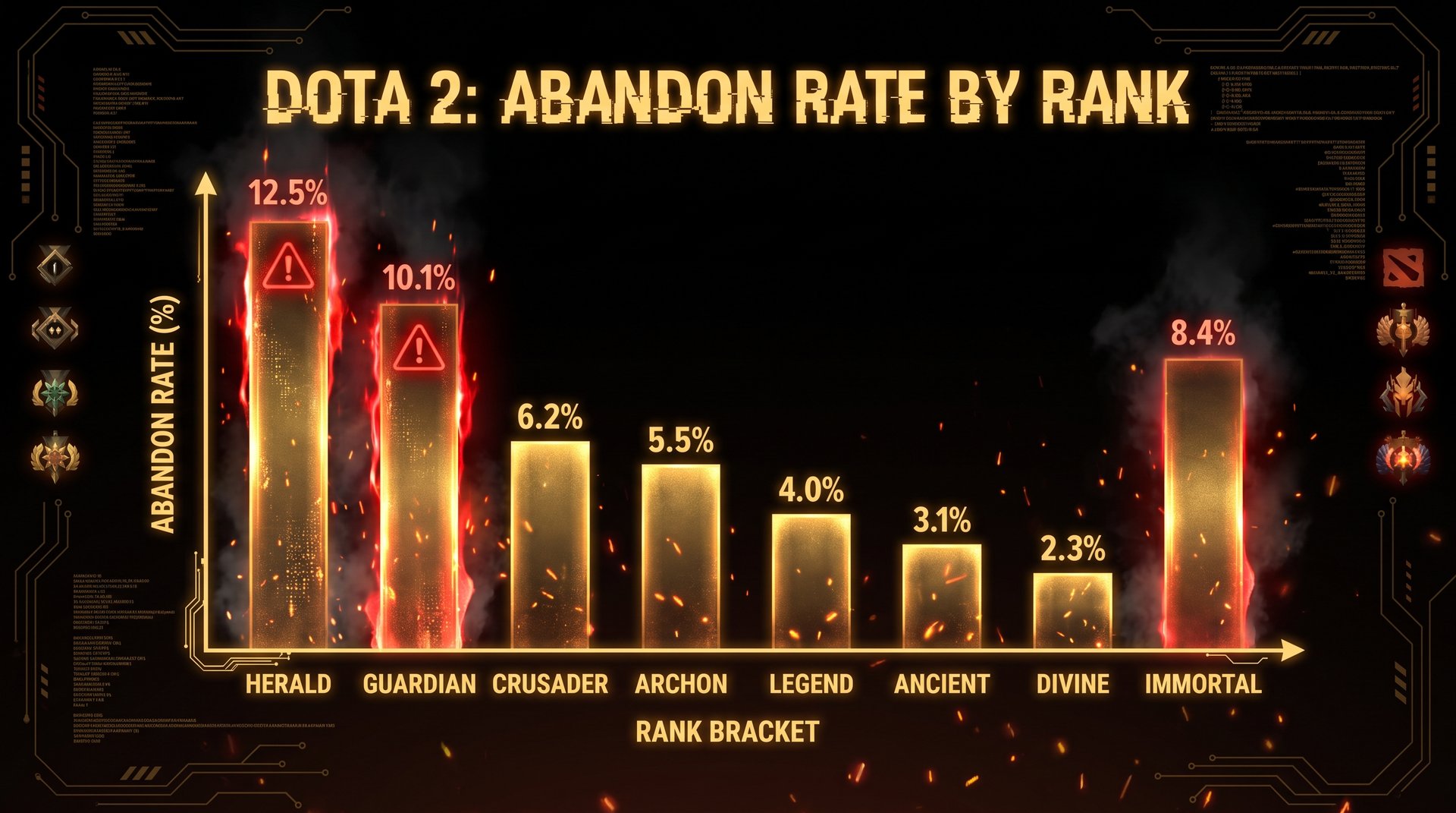 Dota 2 abandon rate data chart by rank bracket