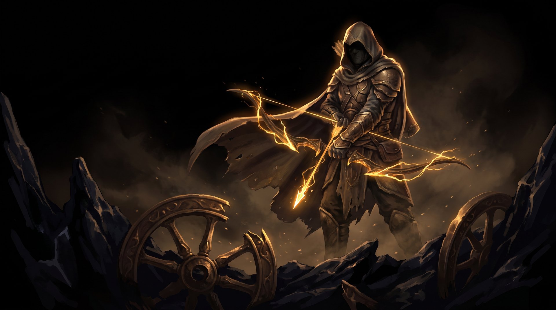 Dota 2 Arjun hero concept art -- mythological archer warrior riding a chariot