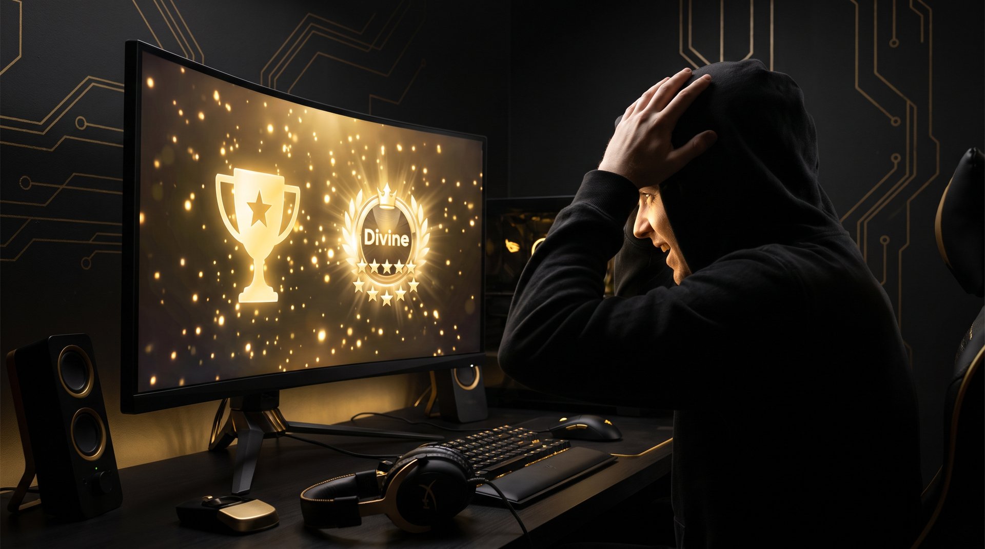 Dota 2 player celebrating rank achievement after MMR boost