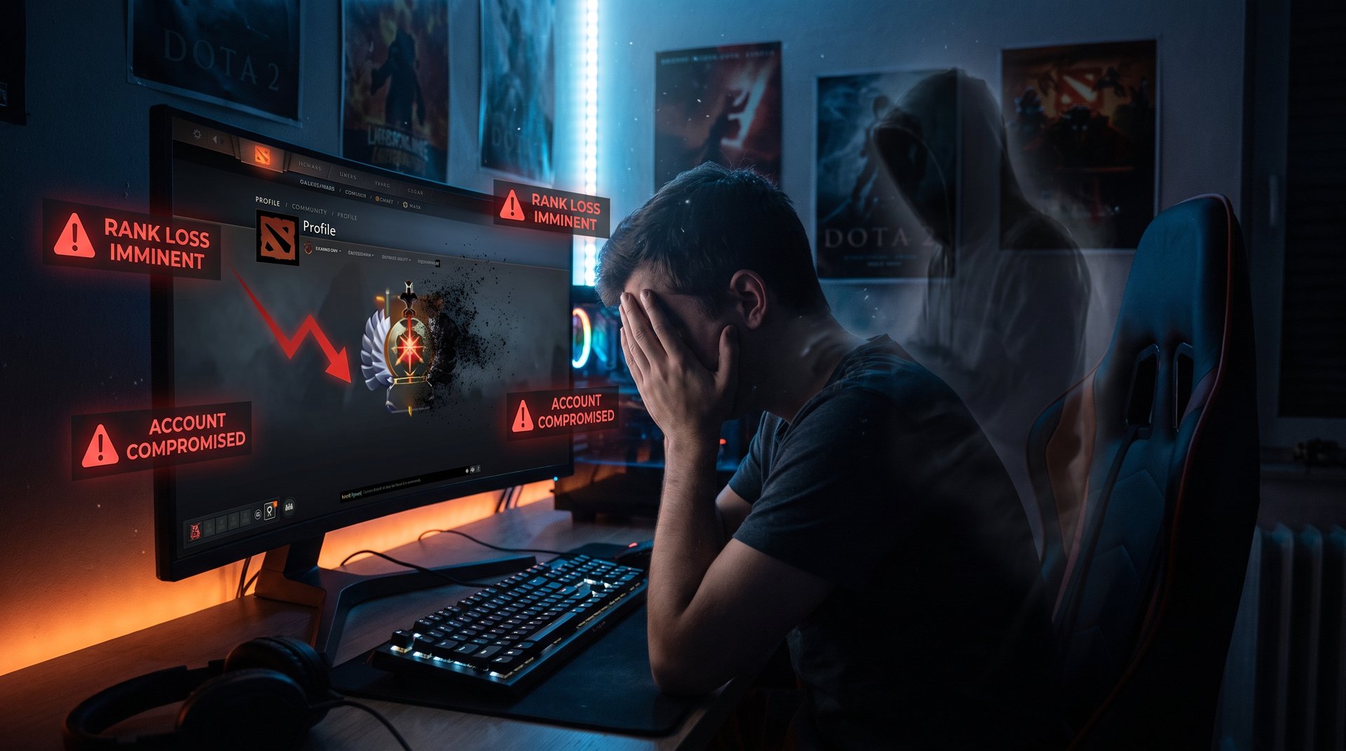 Devastated gamer after losing bought Dota 2 account -- MMR rank collapse aftermath