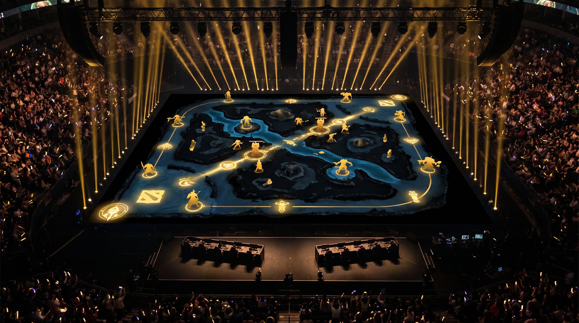 Dota 2 strategic map view representing TI 2026 team draft and map control analysis