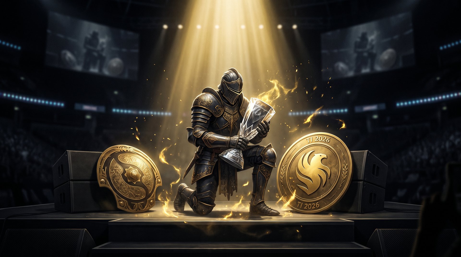 Team Falcons defending TI 2026 champions Dota 2 cinematic artwork