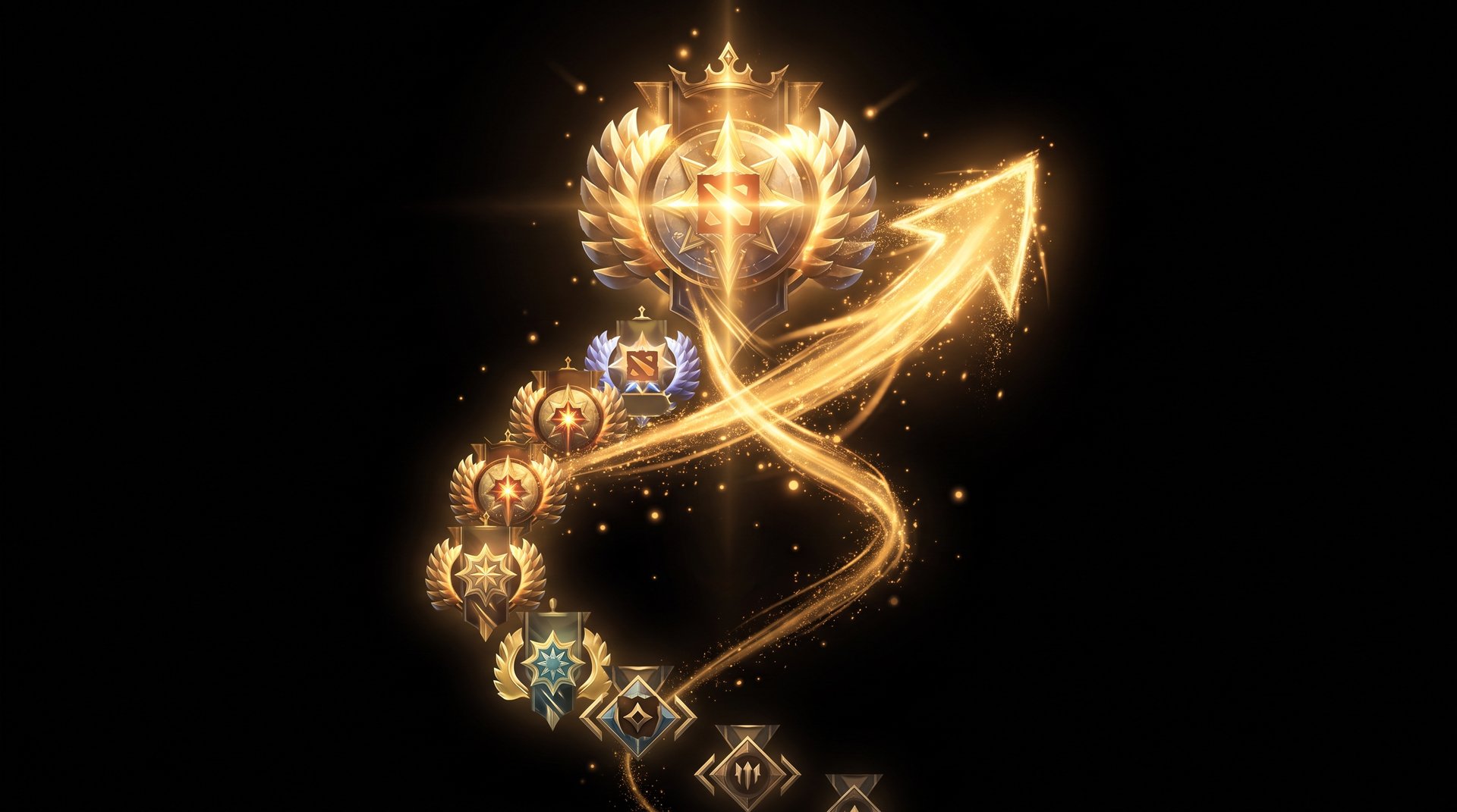 Dota 2 rank medals climbing upward representing MMR gains after a major patch