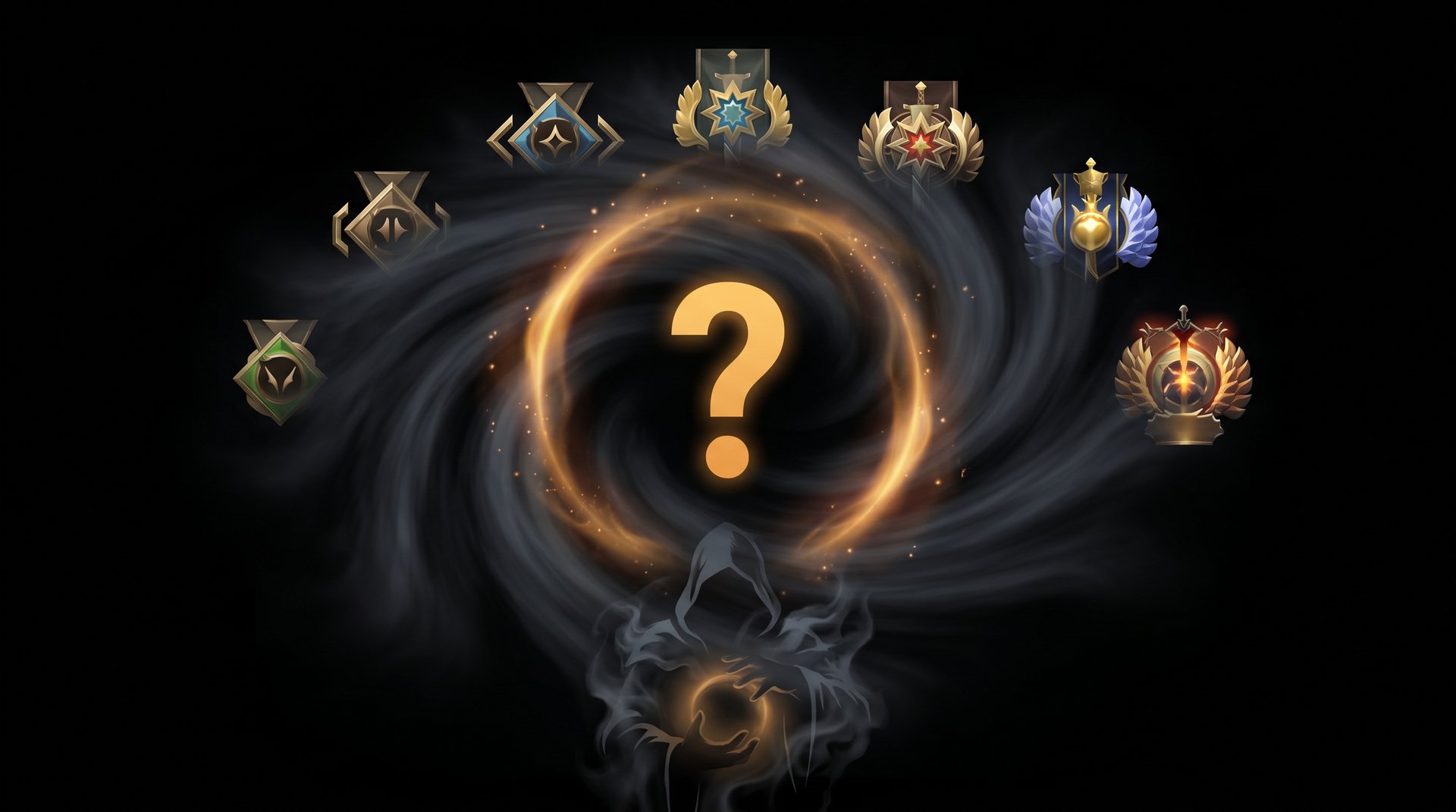 Visualization of hidden MMR as a mysterious masked rank in Dota 2 with uncertainty aura showing the Glicko rating deviation concept