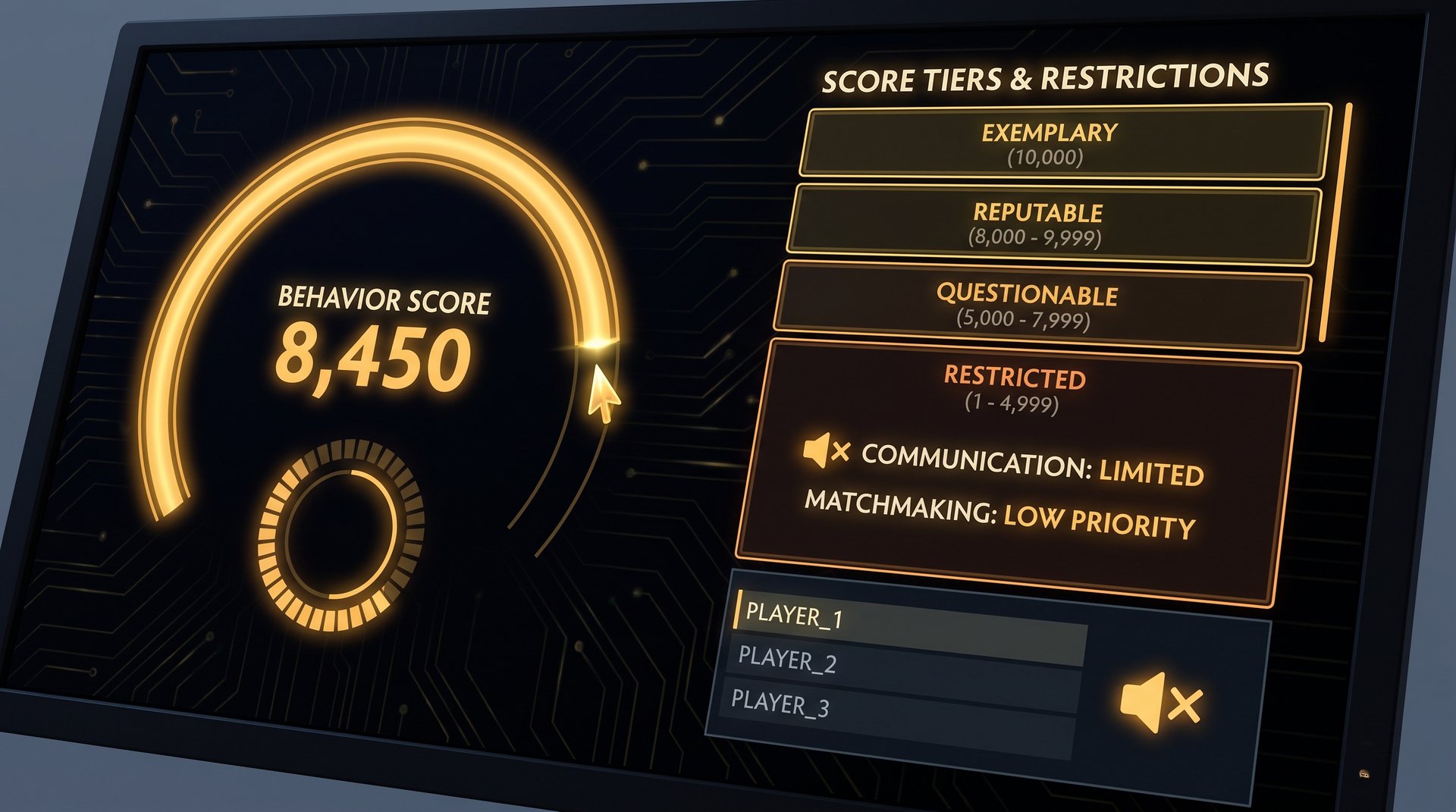Dota 2 communication score tier chart showing restriction thresholds from 3000 to 10000 score