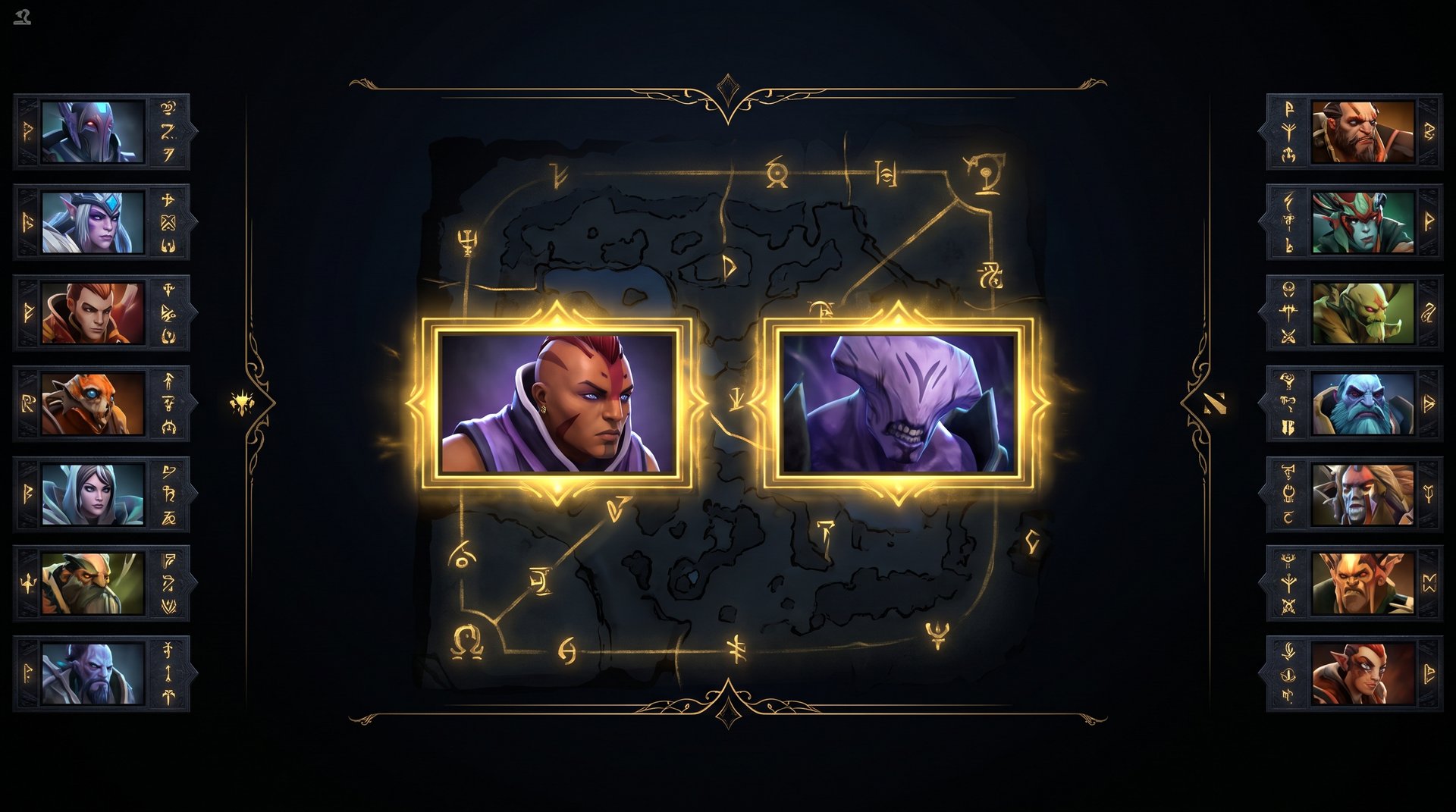 Dota 2 counter heroes for Invoker -- Anti-Mage and Faceless Void highlighted in gold draft board