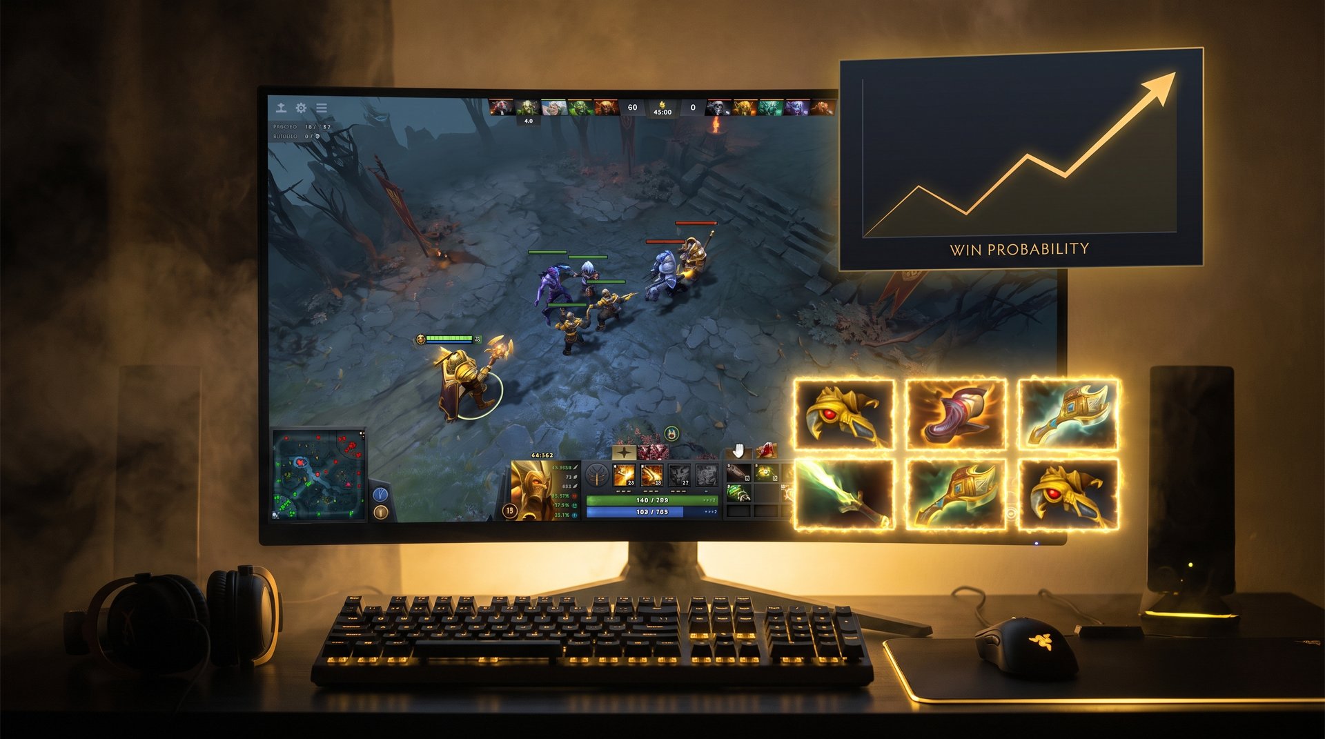 Dota 2 hero winrate by item timing -- how fast you finish your first item predicts game outcome