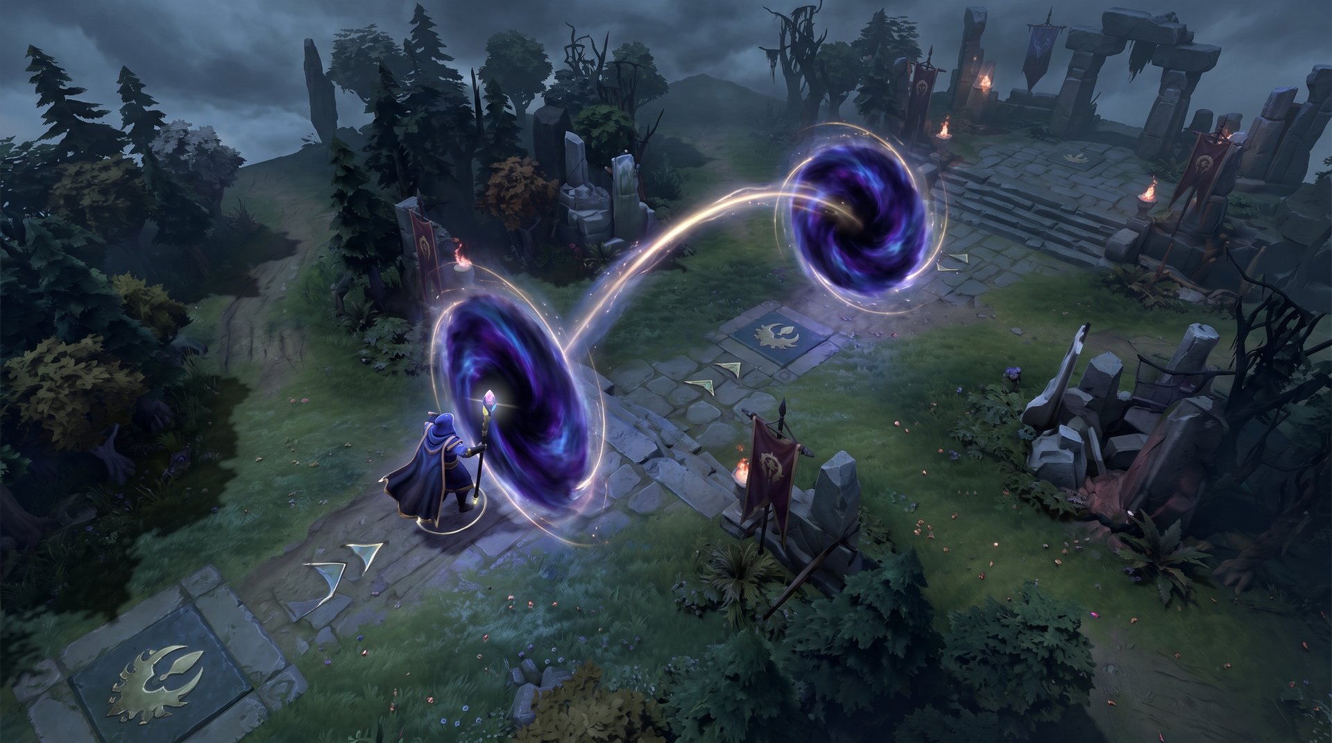 Twin gate teleport portals for fast rotation in Dota 2