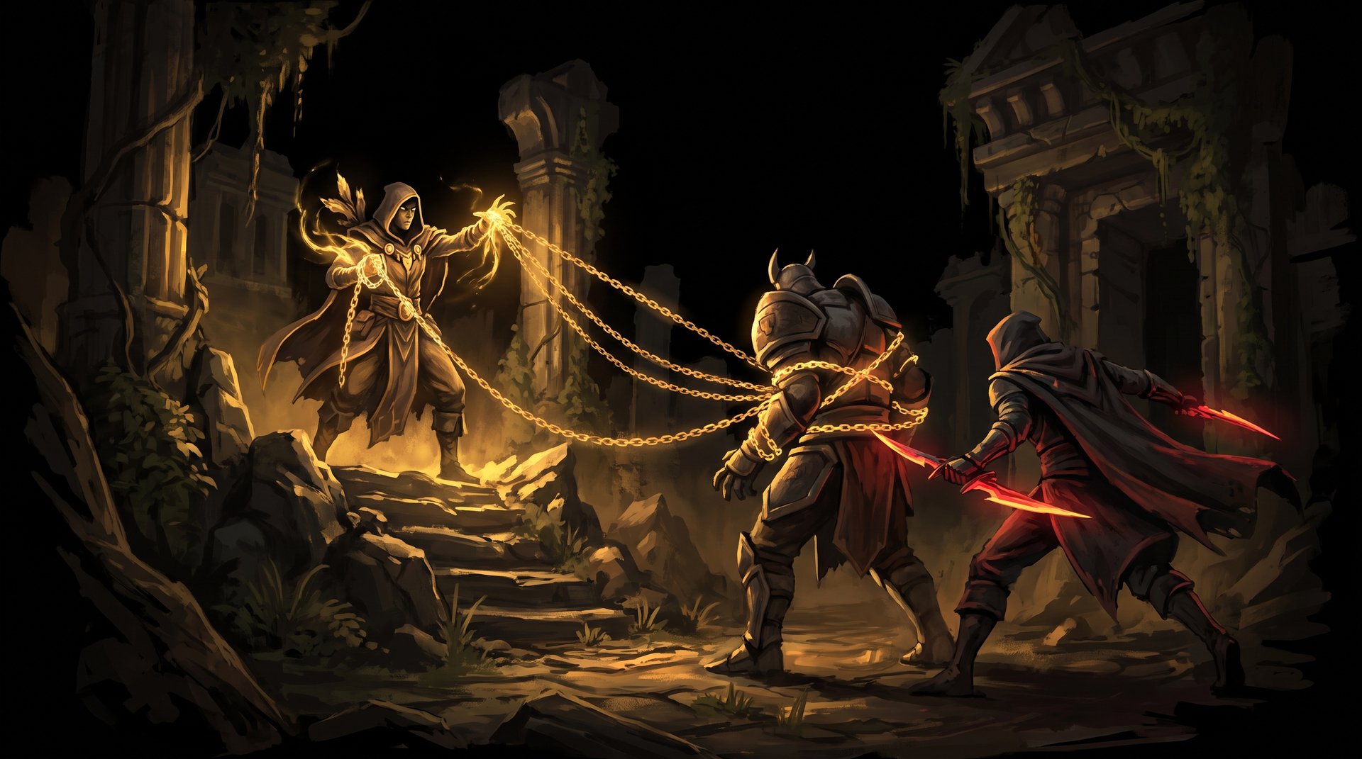 Stun chain combo in Dota 2 -- support hero disabling enemy while carry delivers killing blow