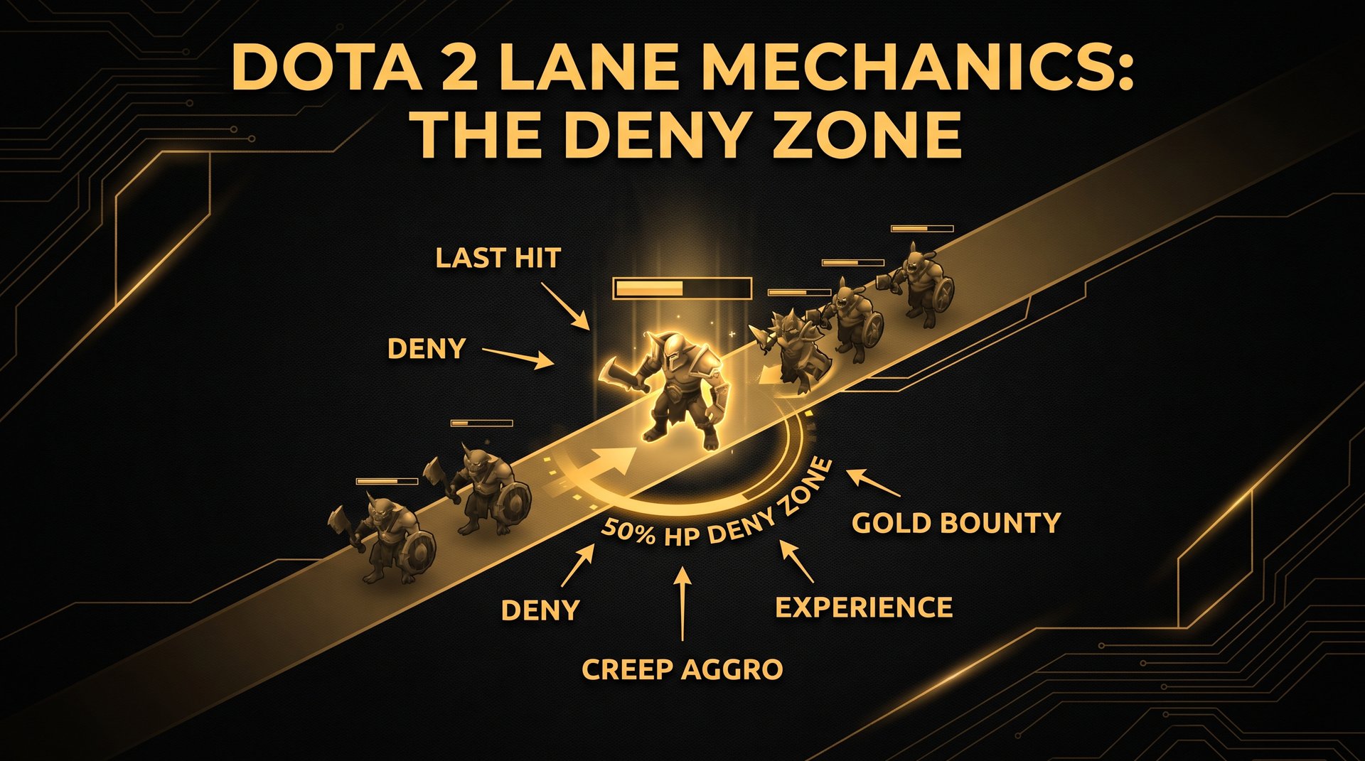 Dota 2 creep deny HP threshold -- creep highlighted at 50 percent health ready to deny