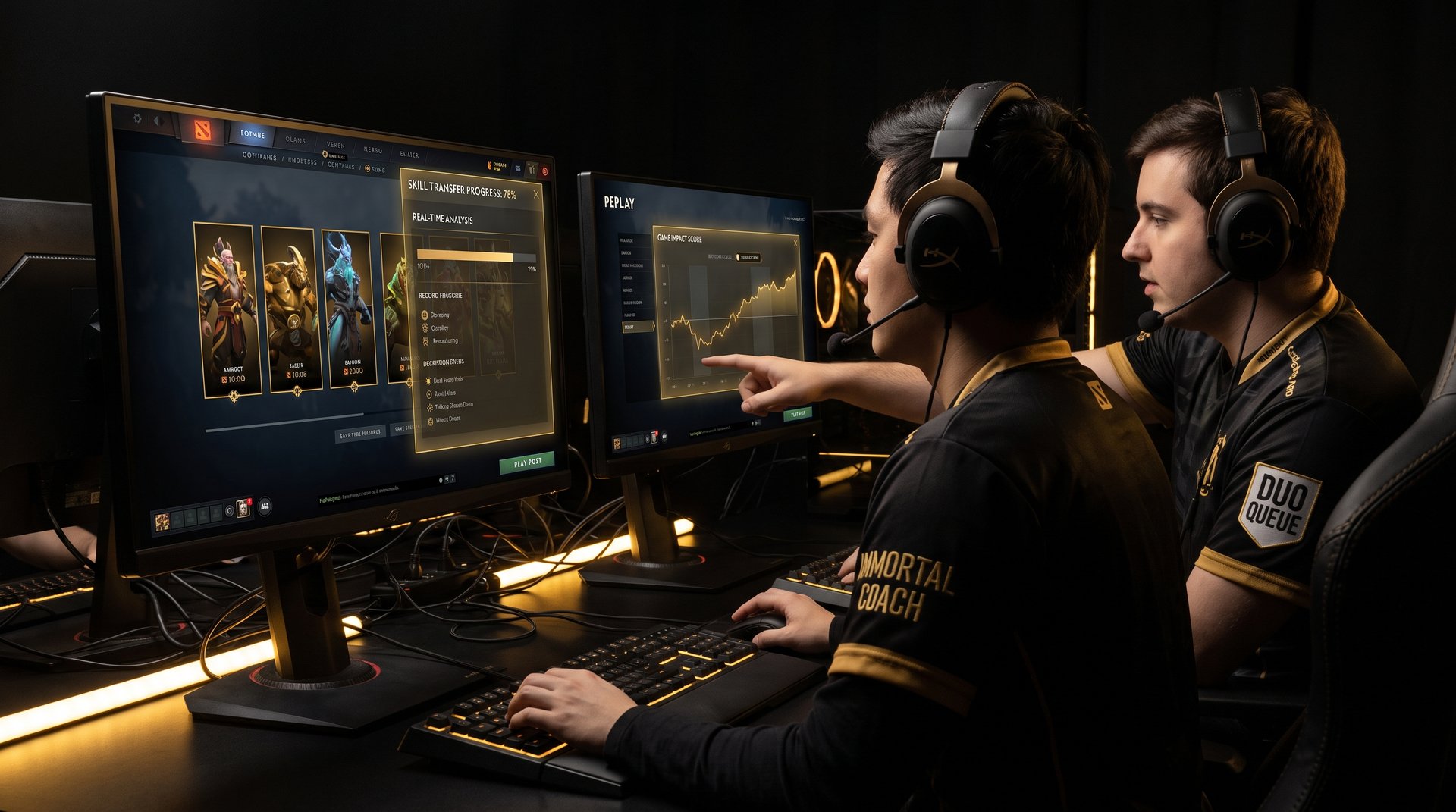 Immortal Dota 2 player guiding a teammate during a duo boost coaching session