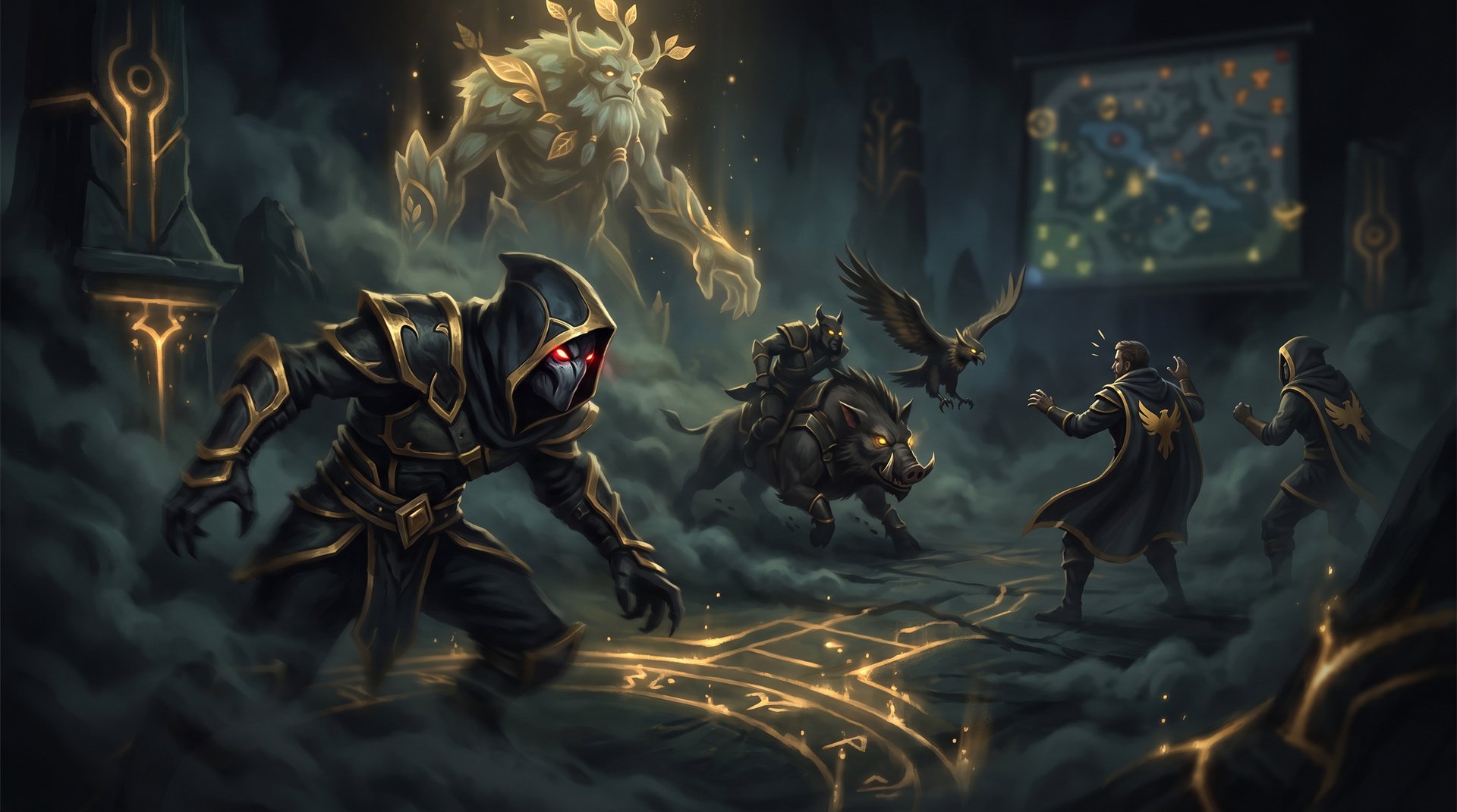 Slark mid with Treant and Beastmaster vision pressure against Team Falcons