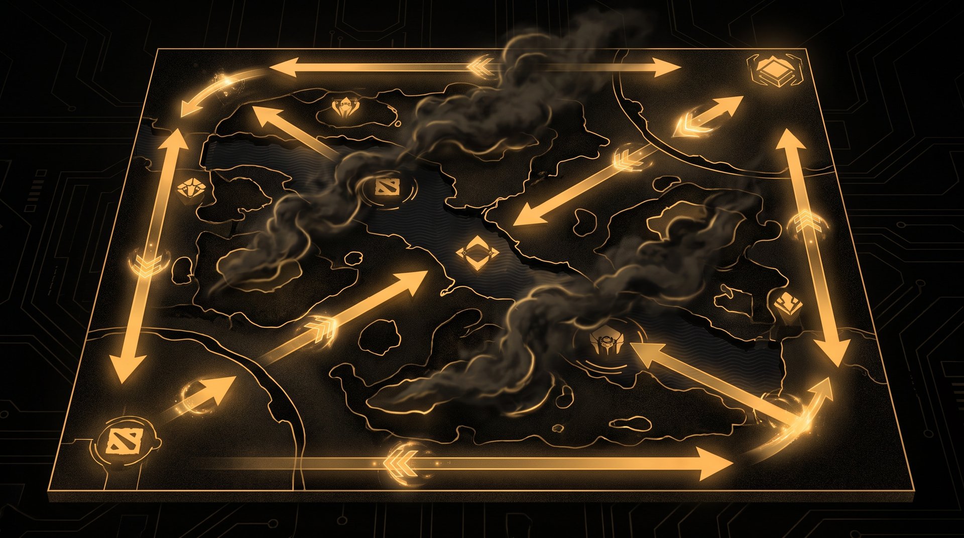 Games of the Future 2026 strategy image showing Dota 2 map pressure and smoke movement on 7.41e