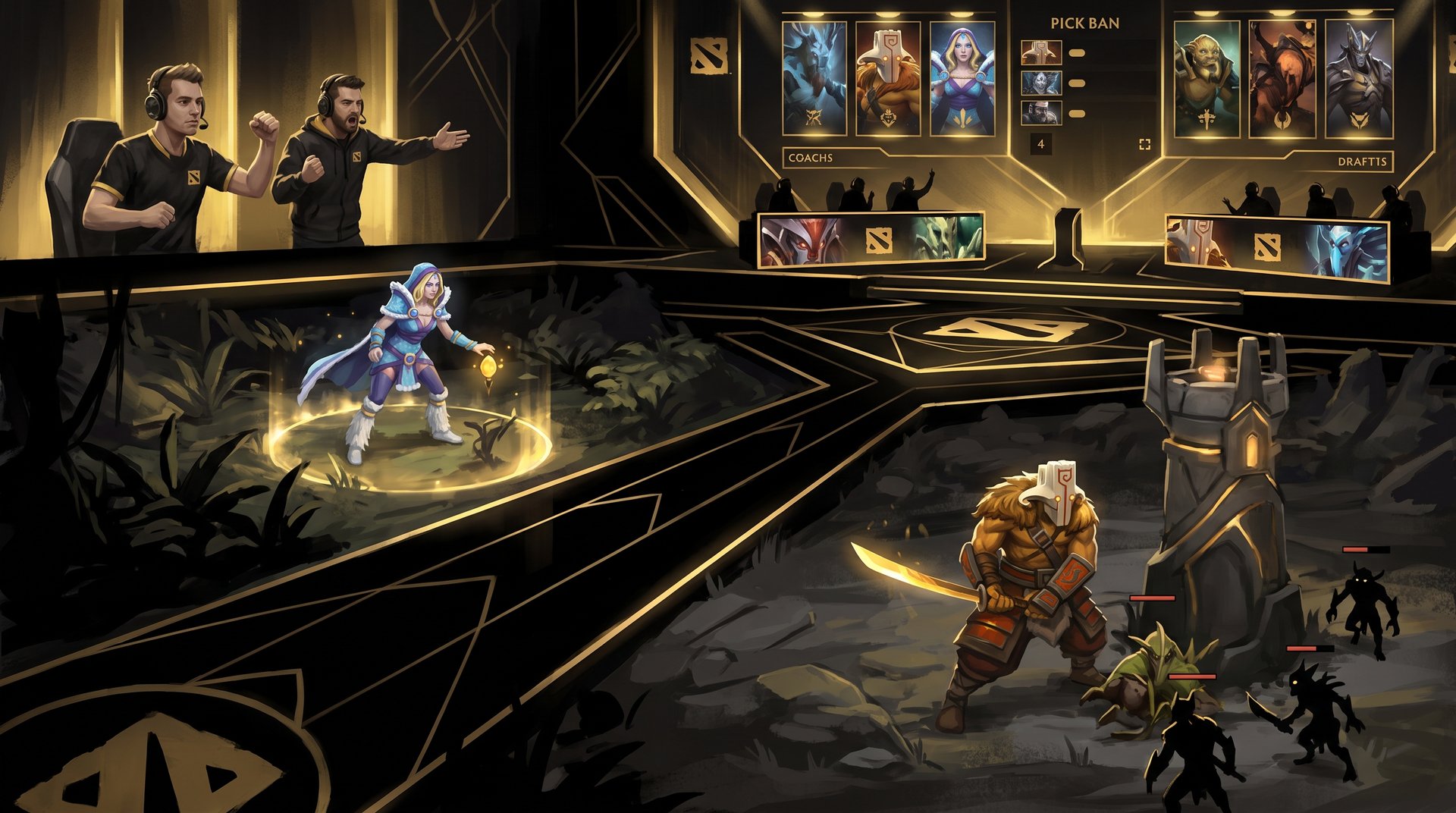 TI stage pressure artwork for Dota 2 debutants