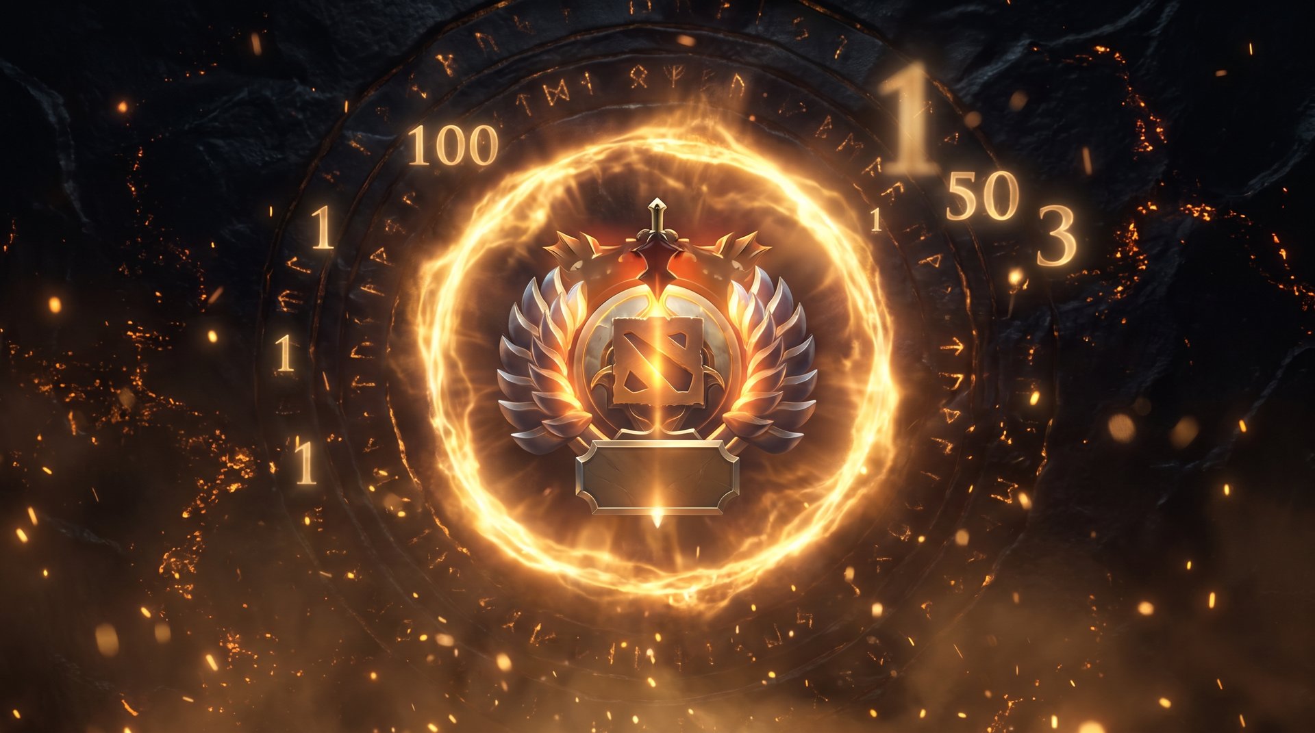 Dota 2 Immortal rank badge and regional leaderboard visualization on dark background with gold seasonal glow