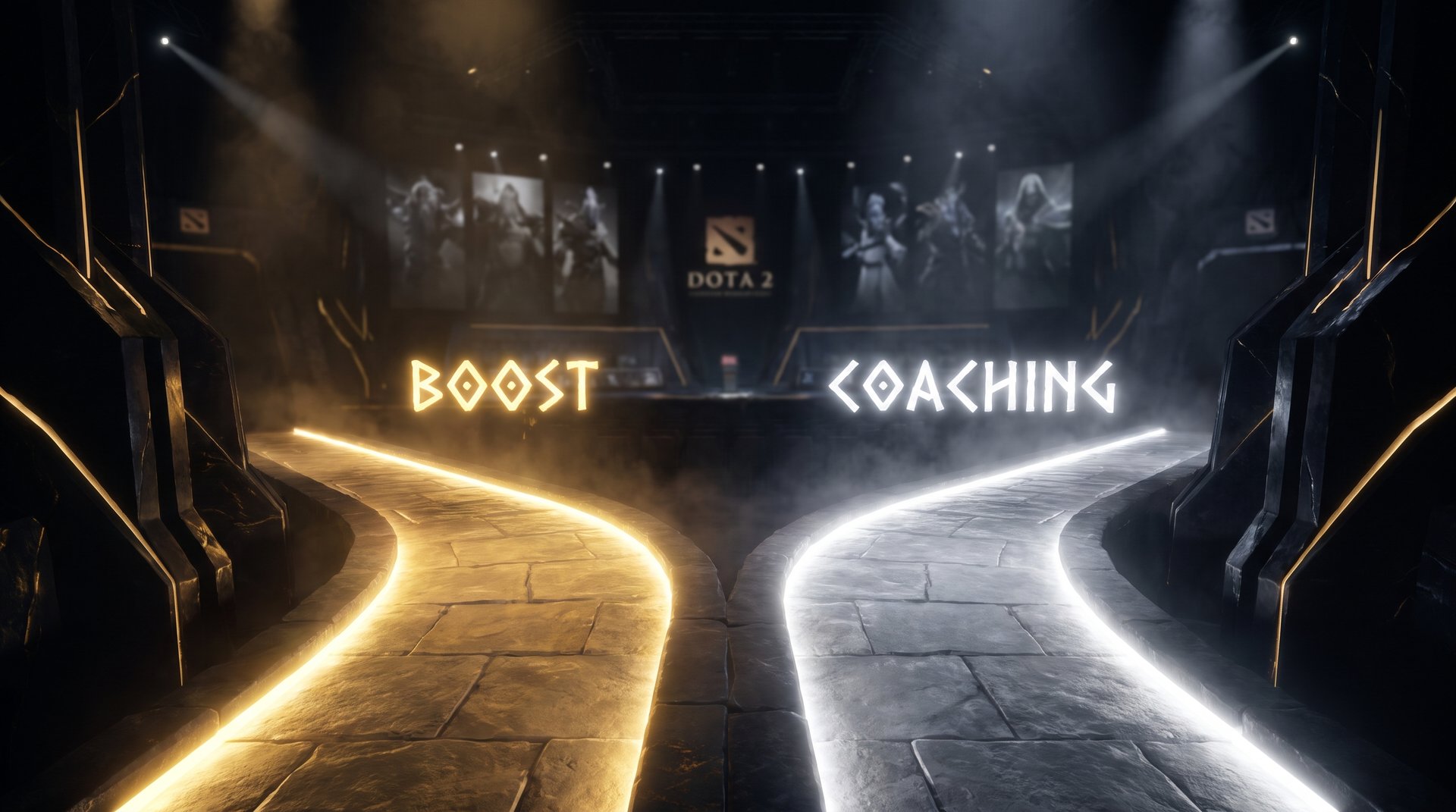 Dota 2 split path choosing between boost and coaching routes for MMR climbing