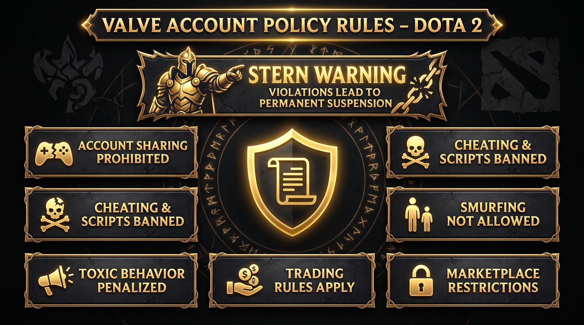 Valve Dota 2 account policy and banned behaviors -- account sharing and MMR manipulation rules