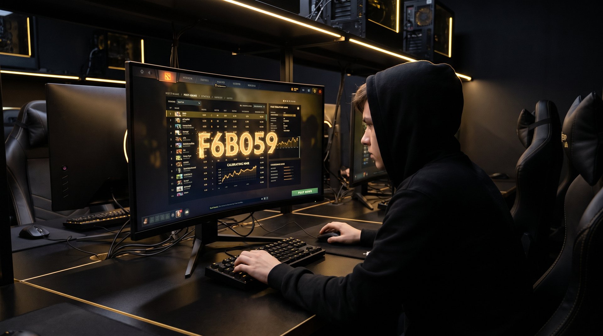 Dota 2 player reviewing MMR statistics during calibration phase ranked game