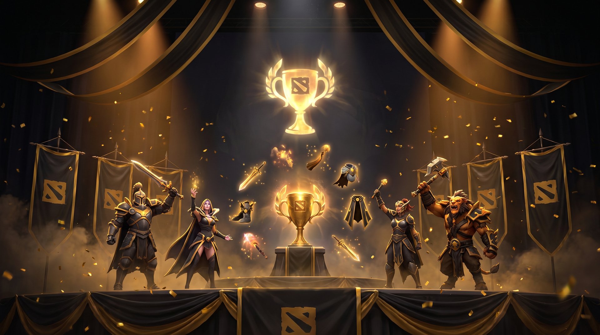 Dota 2 Battle Cup prizes -- championship trophy and seasonal cosmetic rewards for winners